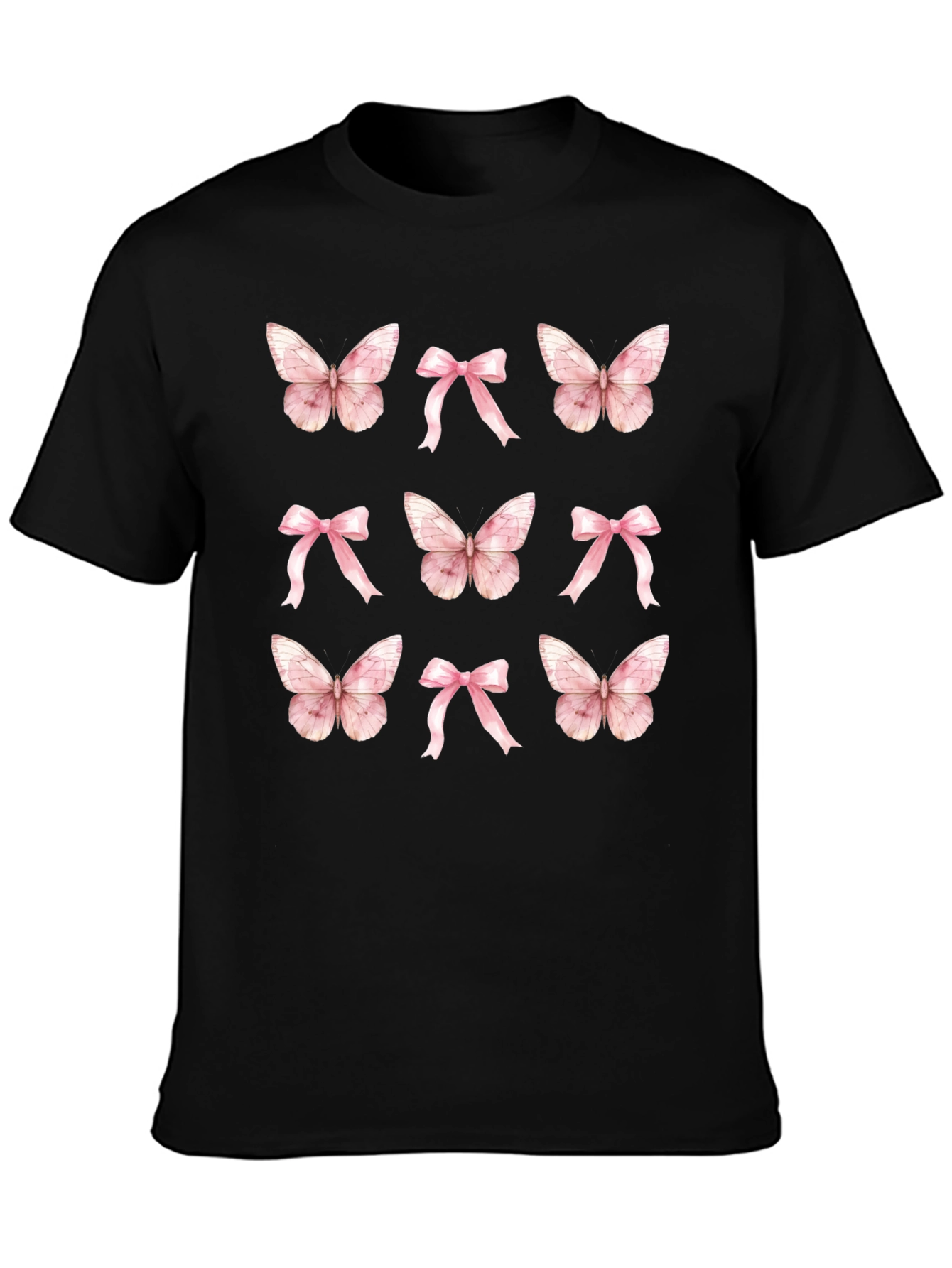 Black Butterfly & Bow T-Shirt - Cute Casual Top view 3