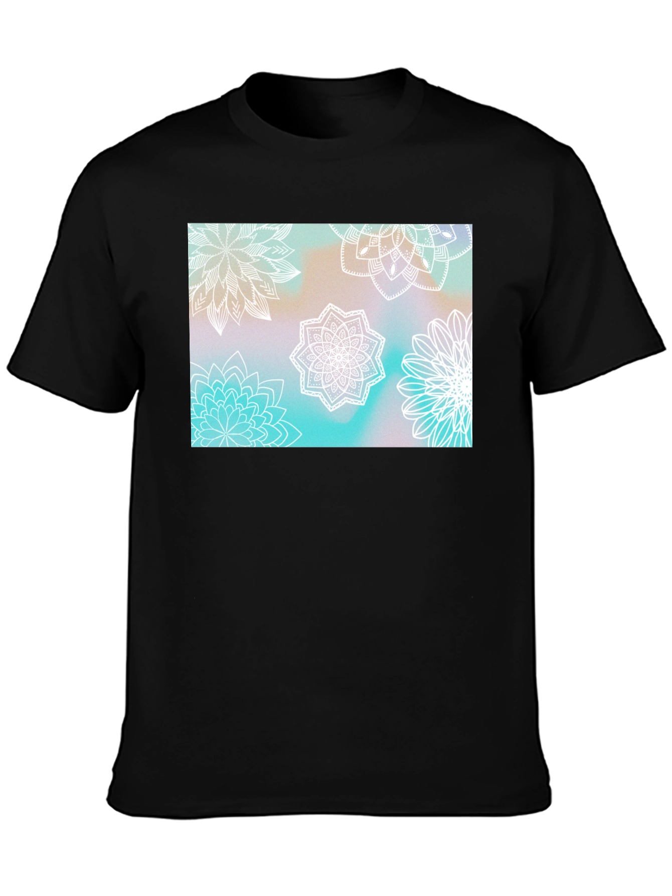 Black Floral Mandala Print Black T-Shirt view 3