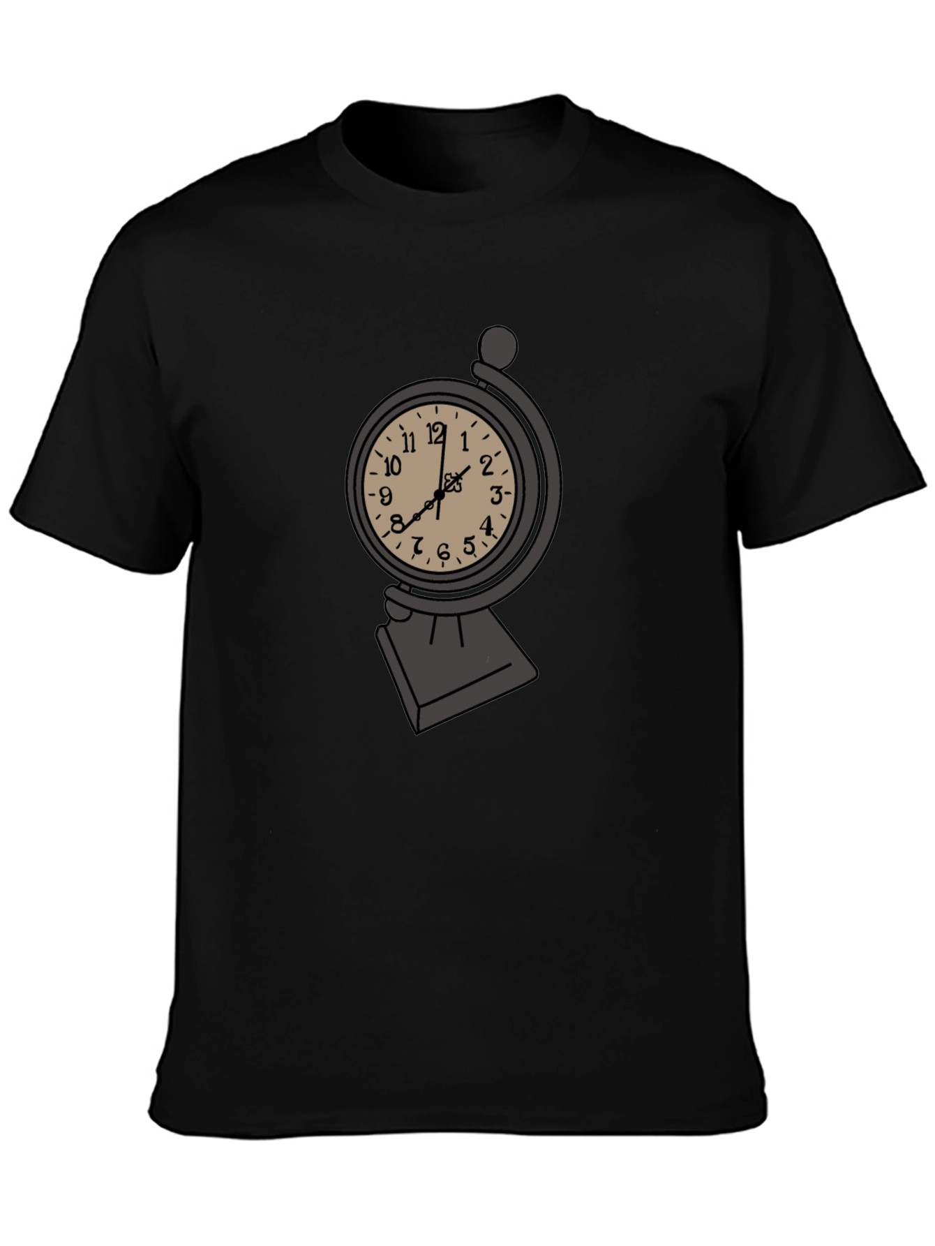 Black Antique Clock Globe Men's Black T-Shirt view 3