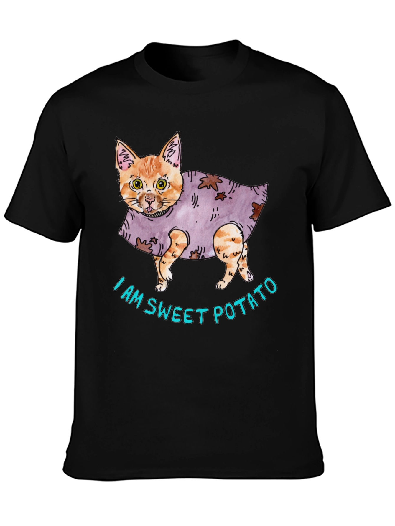 Black Sweet Potato Cat Graphic T-Shirt view 3