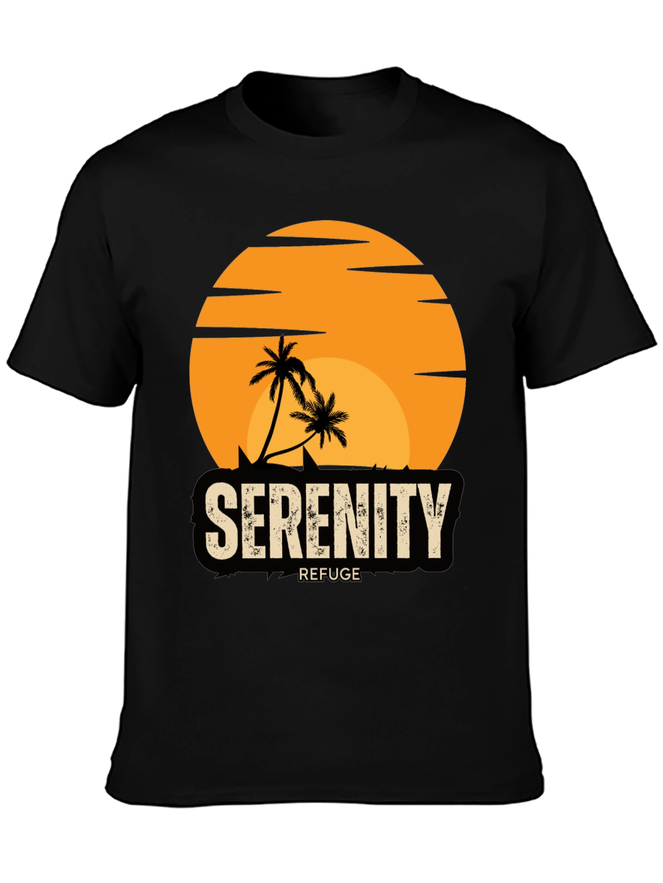 Black Serenity Refuge T-Shirt - Tropical Palm Tree Sunset Tee view 3