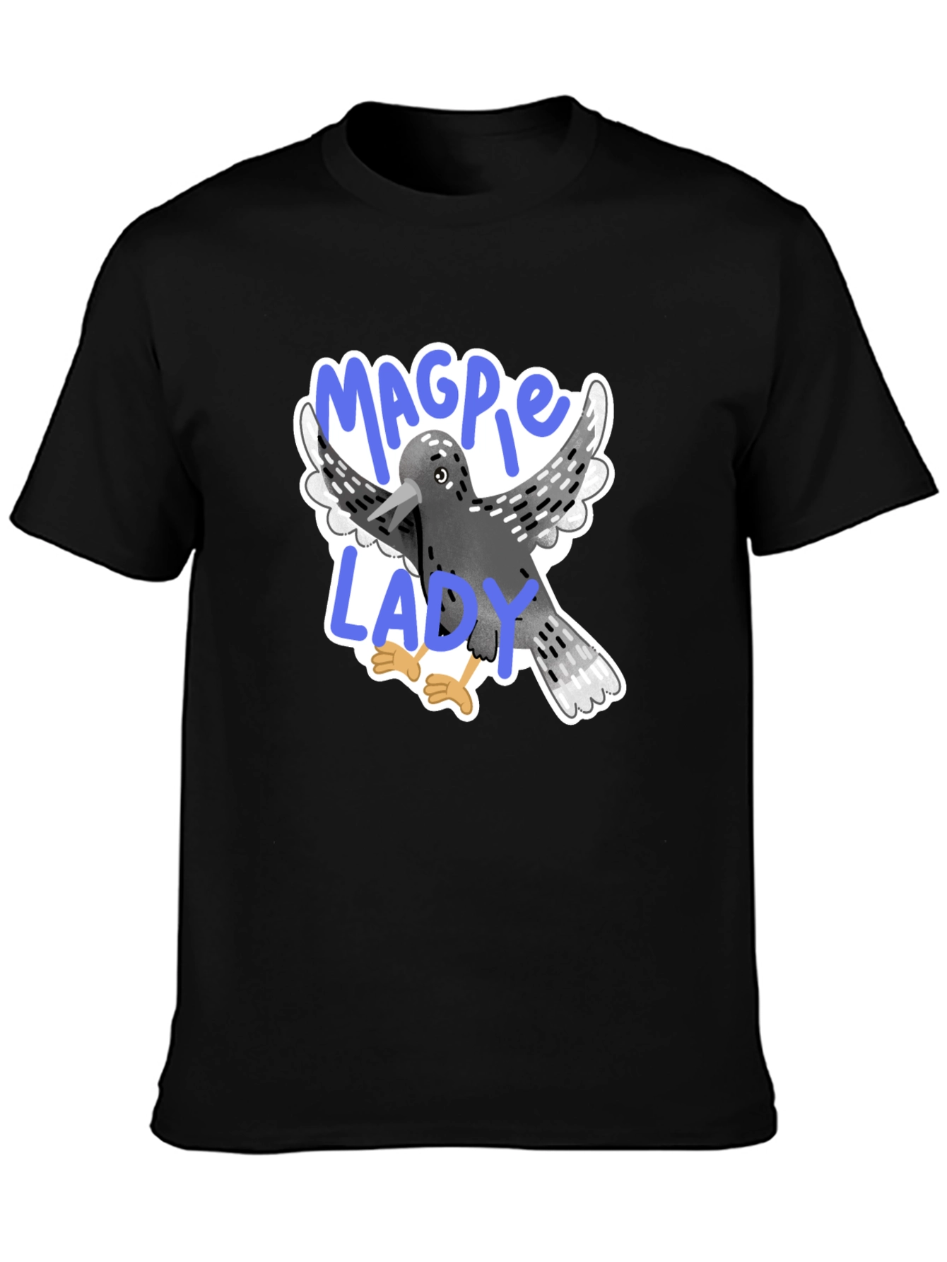 Black Magpie Lady Graphic Tee - Bird Lover T-Shirt view 3