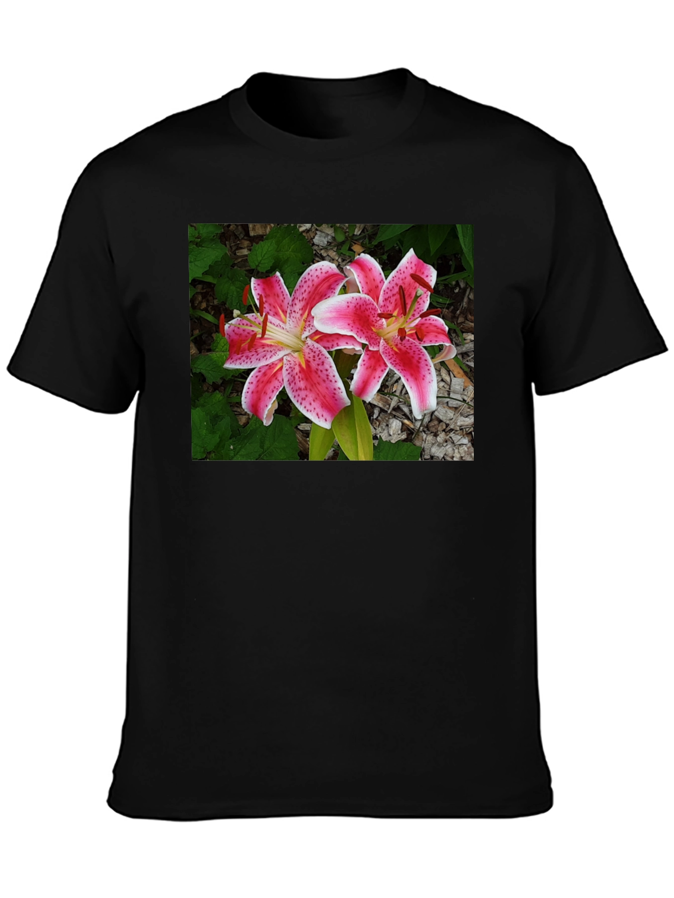 Black Floral Lily Print Black T-Shirt view 3