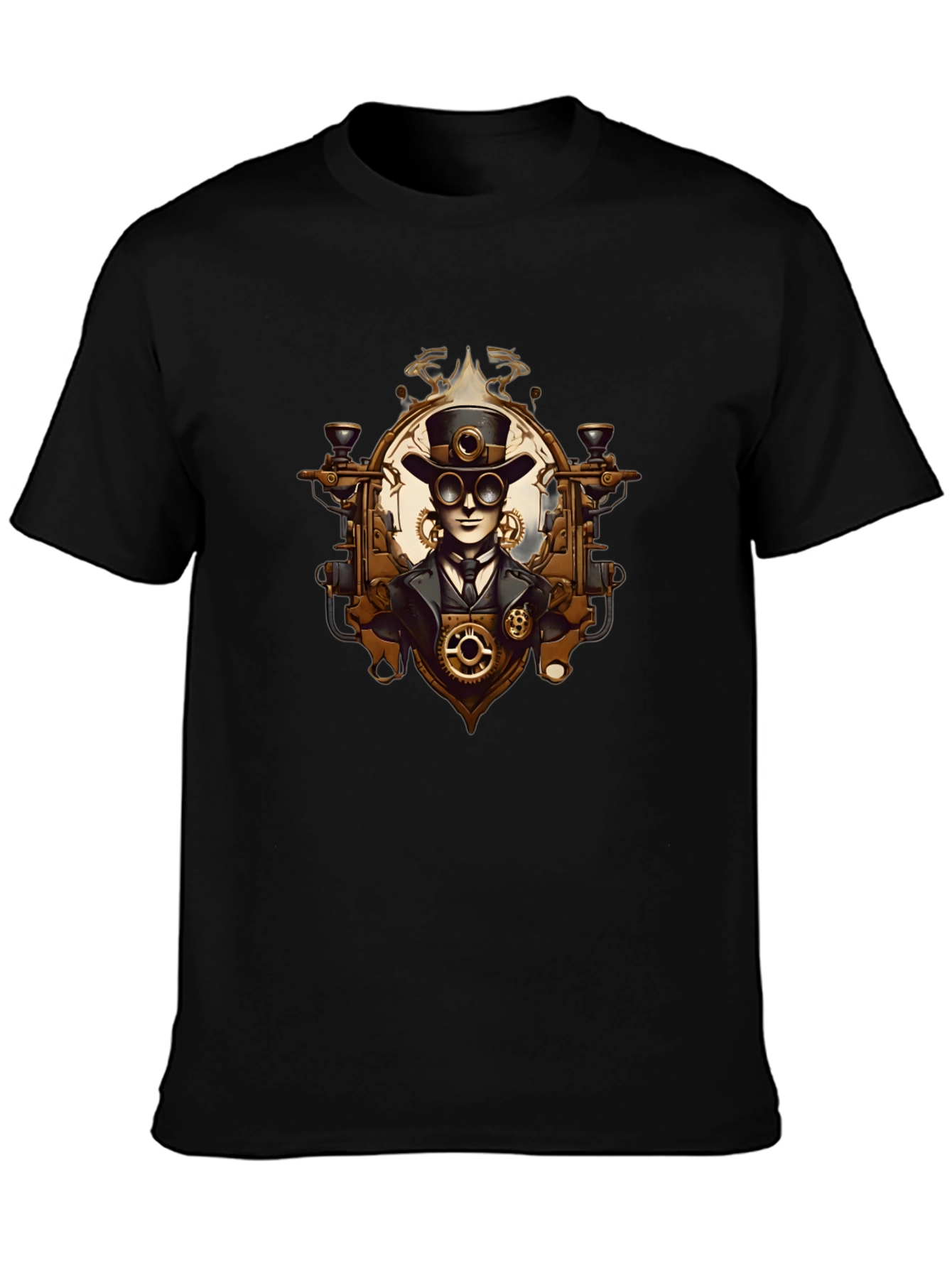 Black Steampunk Gentleman Graphic Tee - Gear Up Your Style! view 3