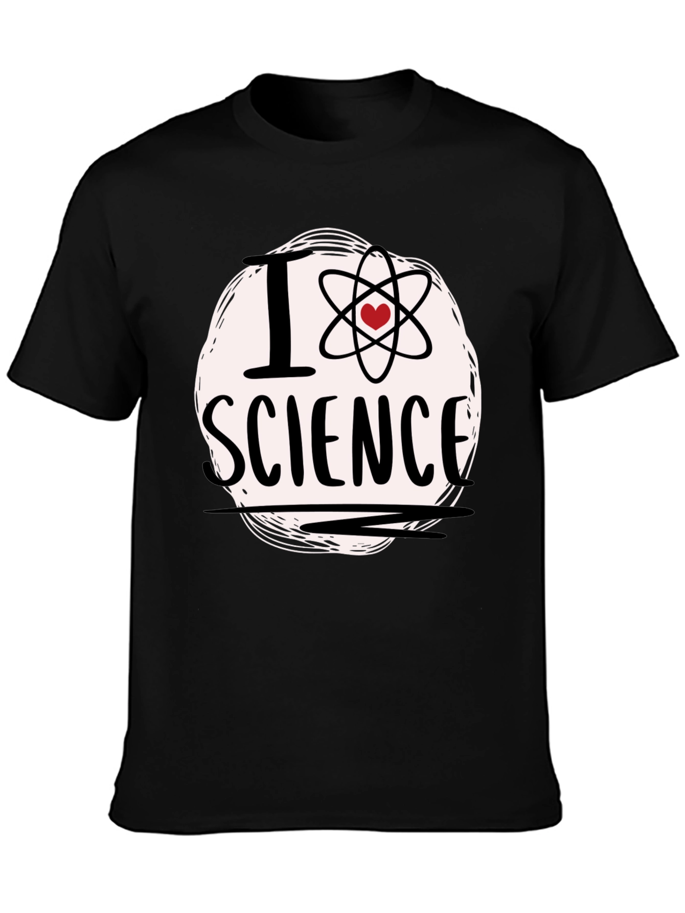 Black I Love Science T-Shirt - Atom Heart Design view 3