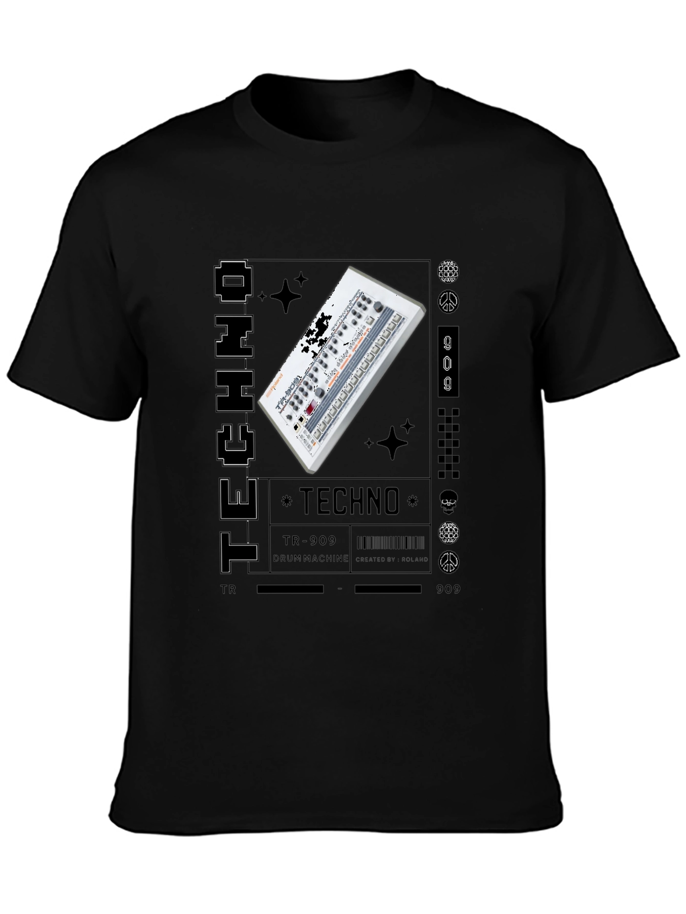 Black Techno Music Graphic T-Shirt view 3