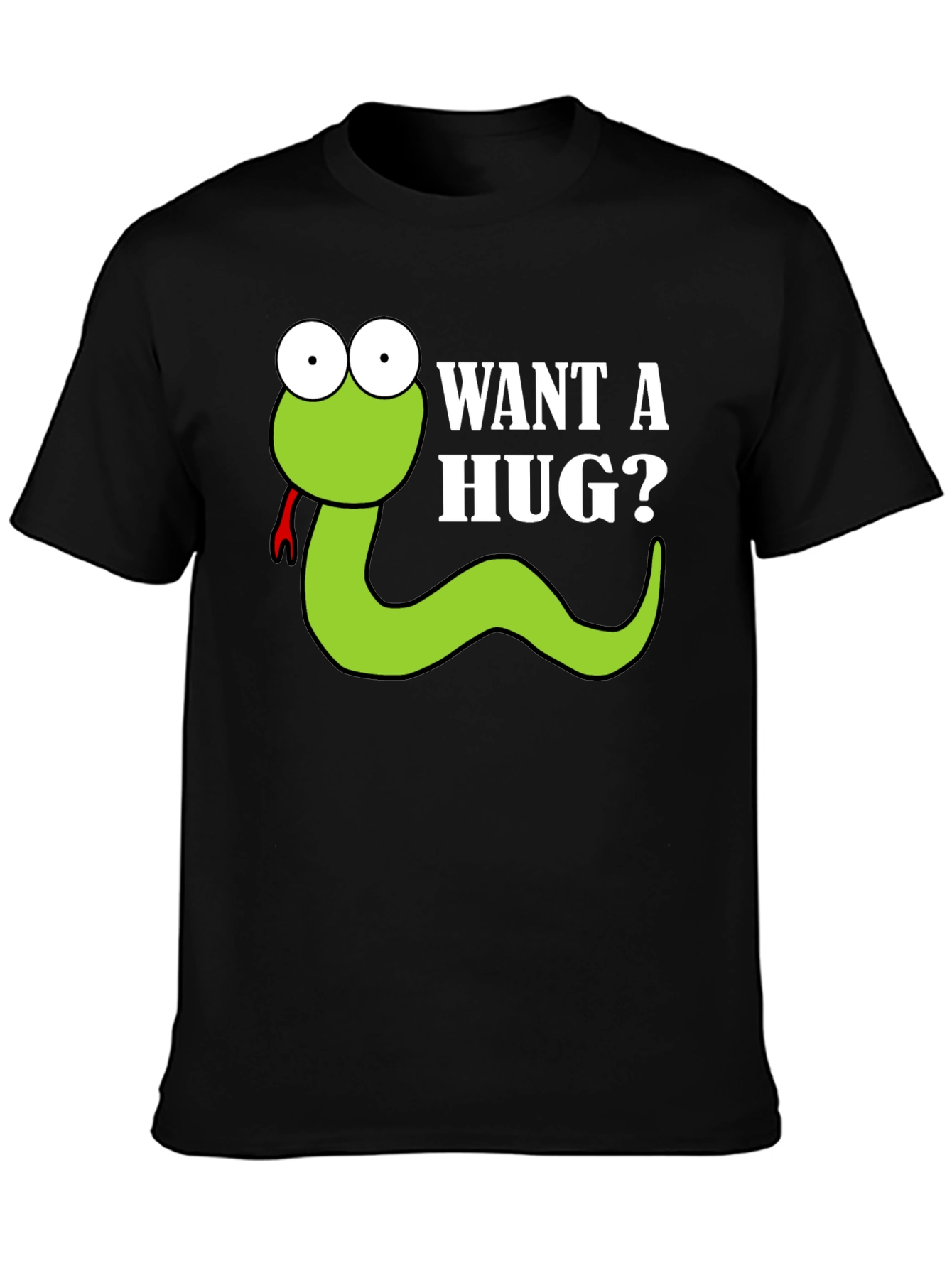 Black Want a Hug? Funny Snake Cartoon Graphic T-Shirt view 3