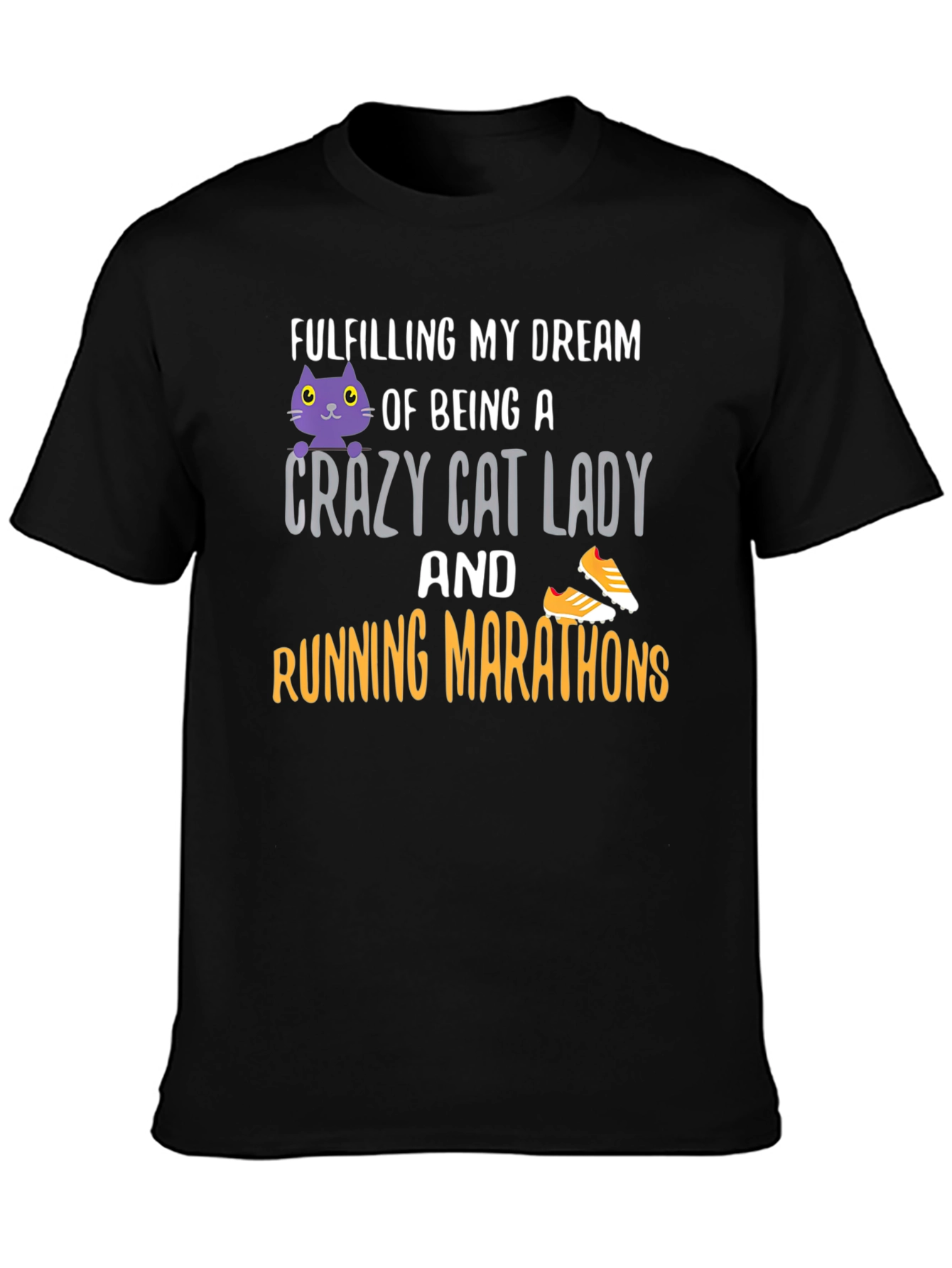 Black Crazy Cat Lady Running Marathon T-Shirt view 3