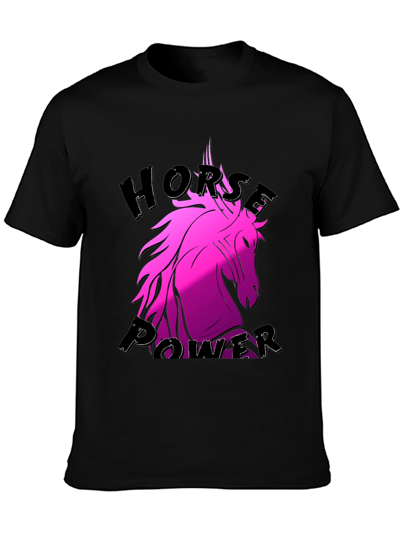 Black Horse Power Pink Unicorn Black T-Shirt view 3