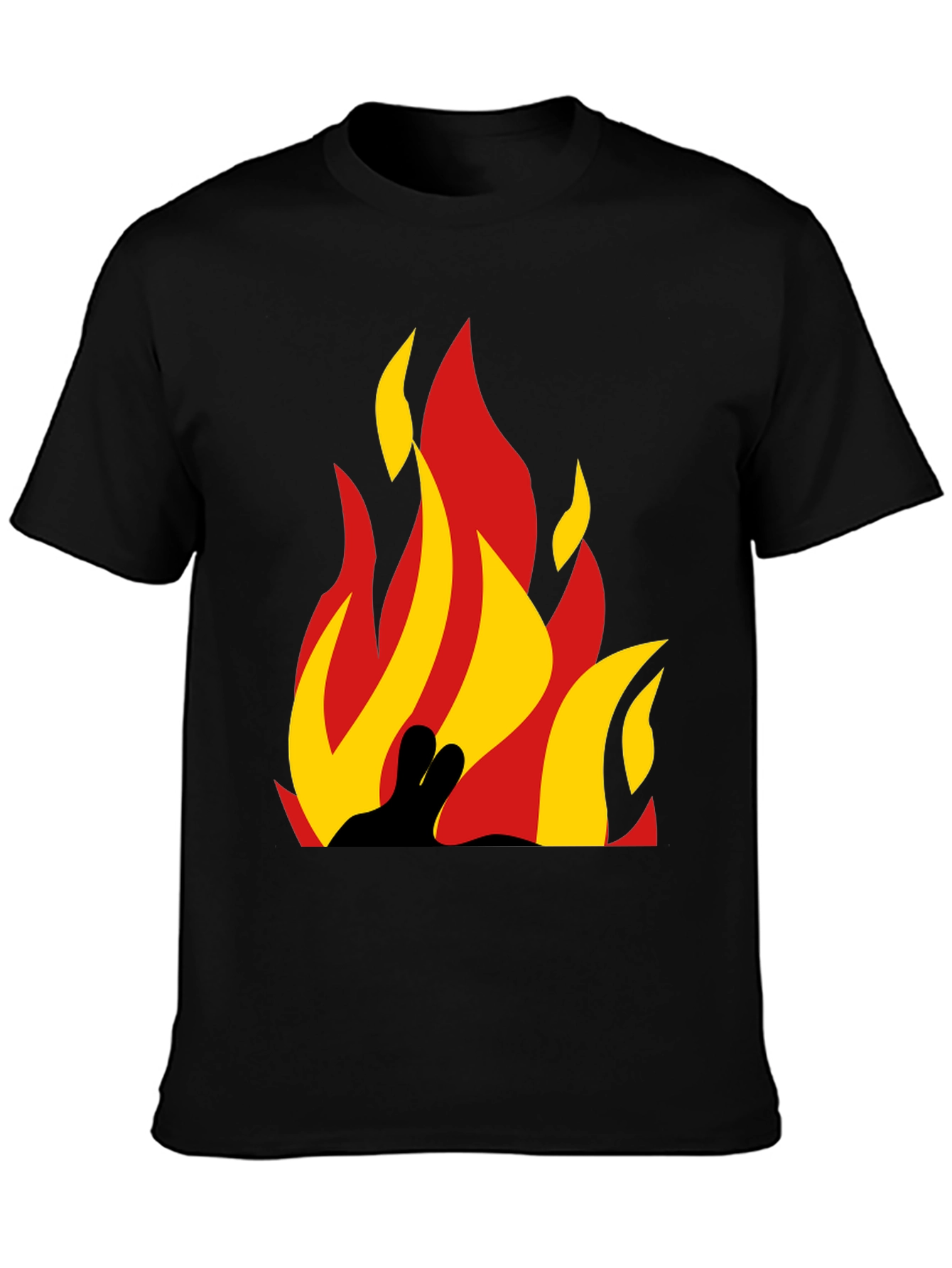Black Flame Graphic Tee - Bold Black Cotton T-Shirt view 3