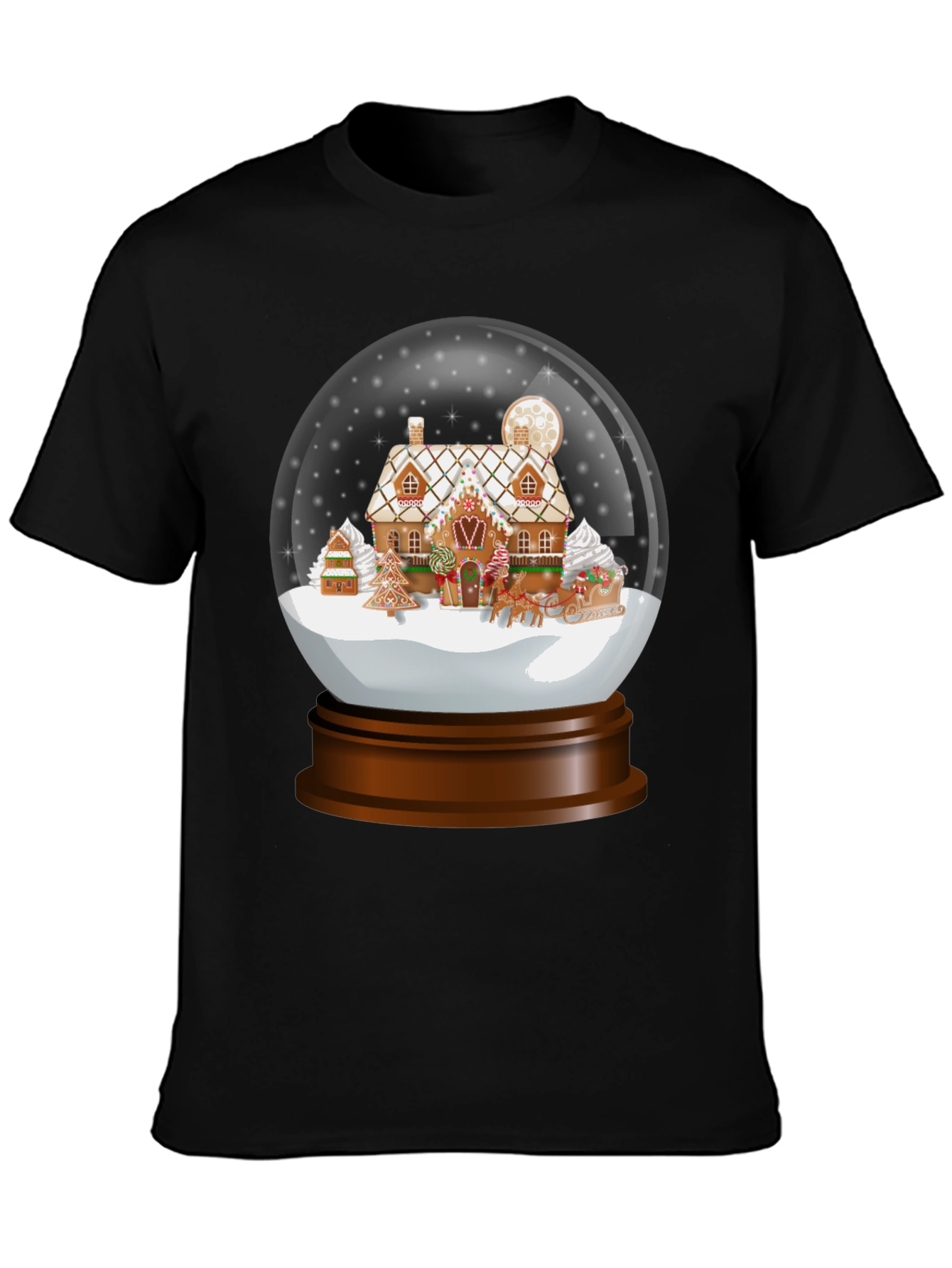 Black Gingerbread House Snow Globe Graphic Tee view 3