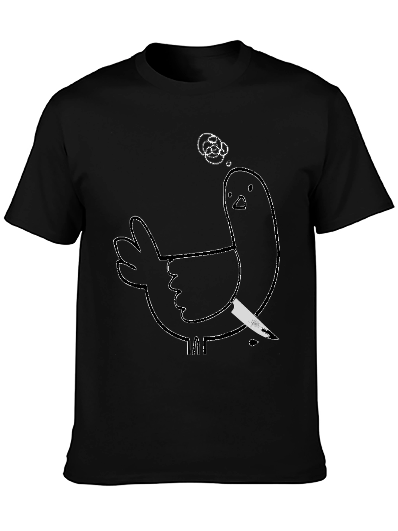 Black Humorous Chicken T-Shirt - Quirky Knife Design view 3