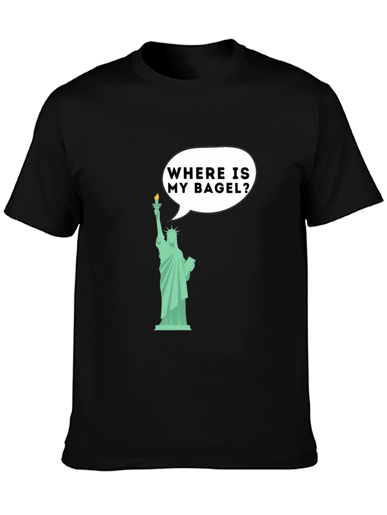 Black Funny Statue of Liberty Bagel Graphic T-Shirt view 3