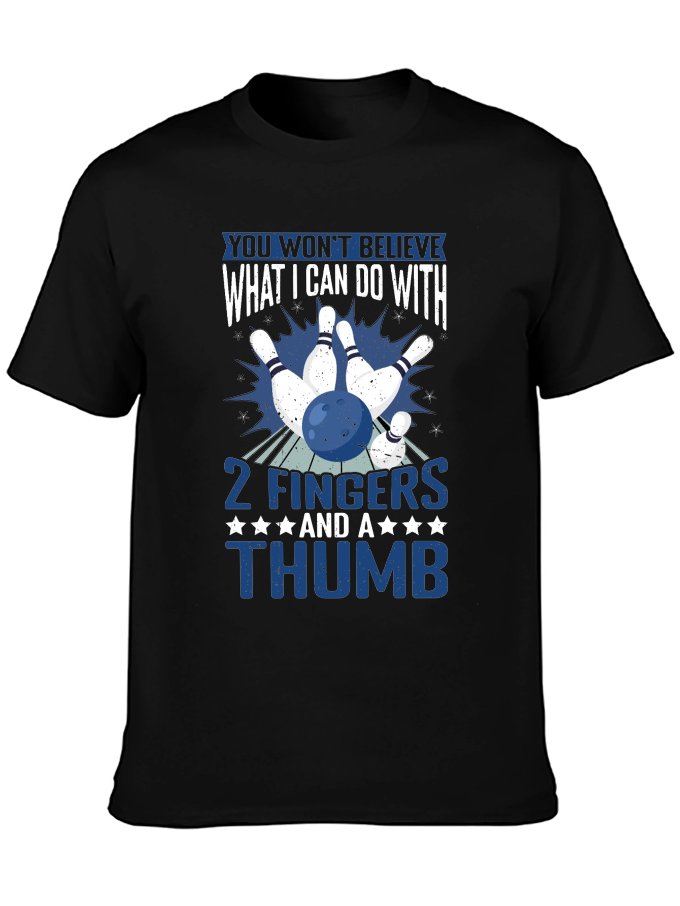 Black Funny Bowling T-Shirt: 2 Fingers and a Thumb Graphic Tee view 3