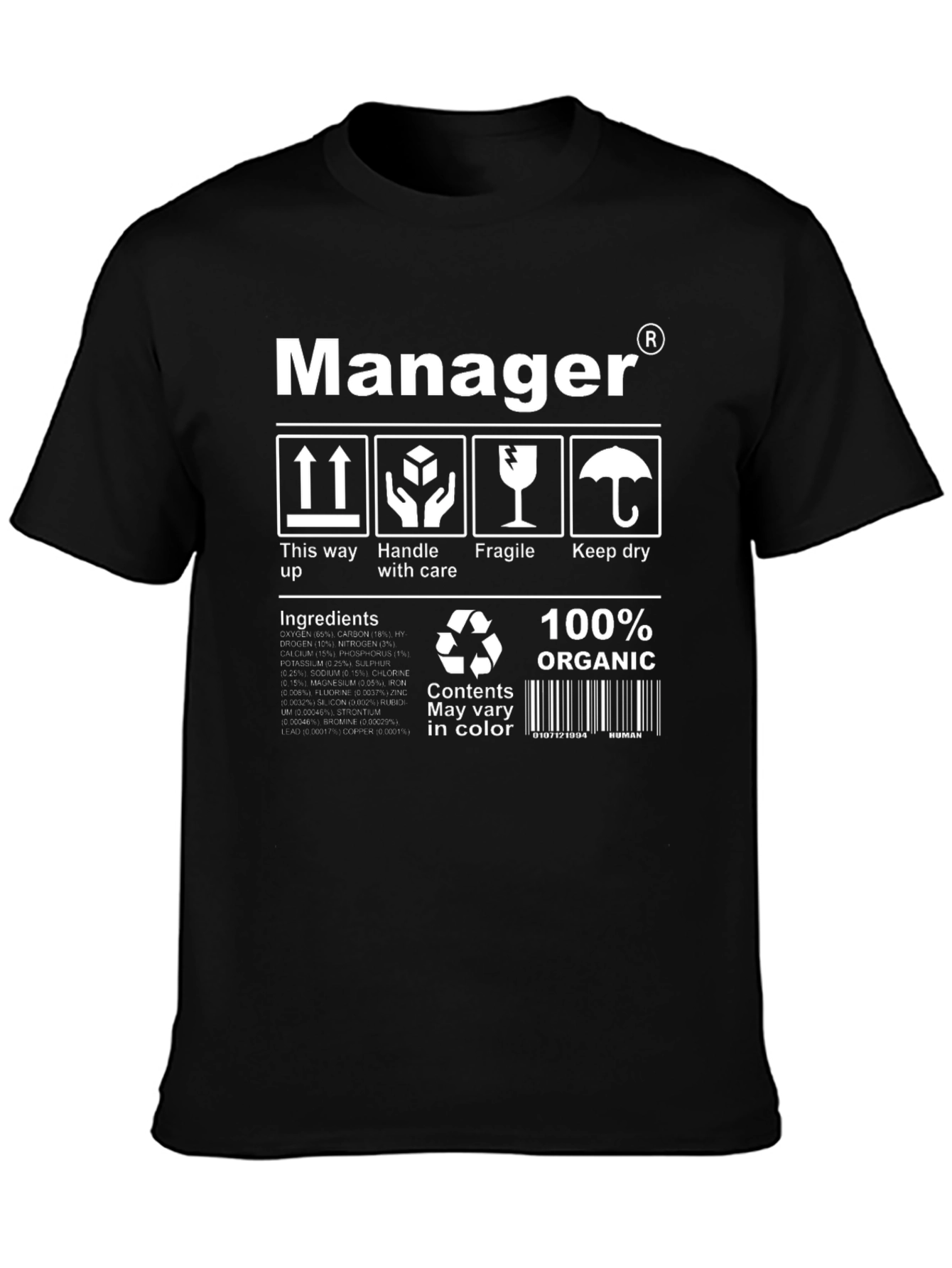 Black Manager Organic Humor T-Shirt view 3