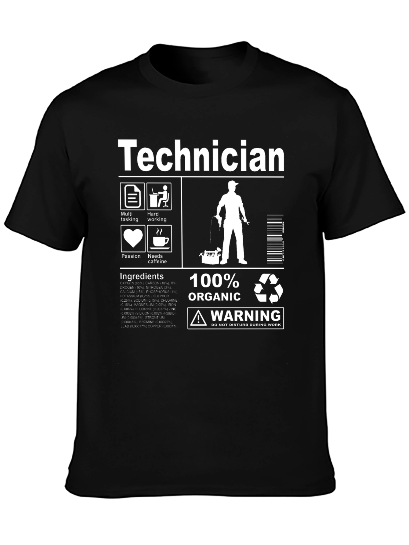 Black Technician 100% Organic Humor T-Shirt view 3