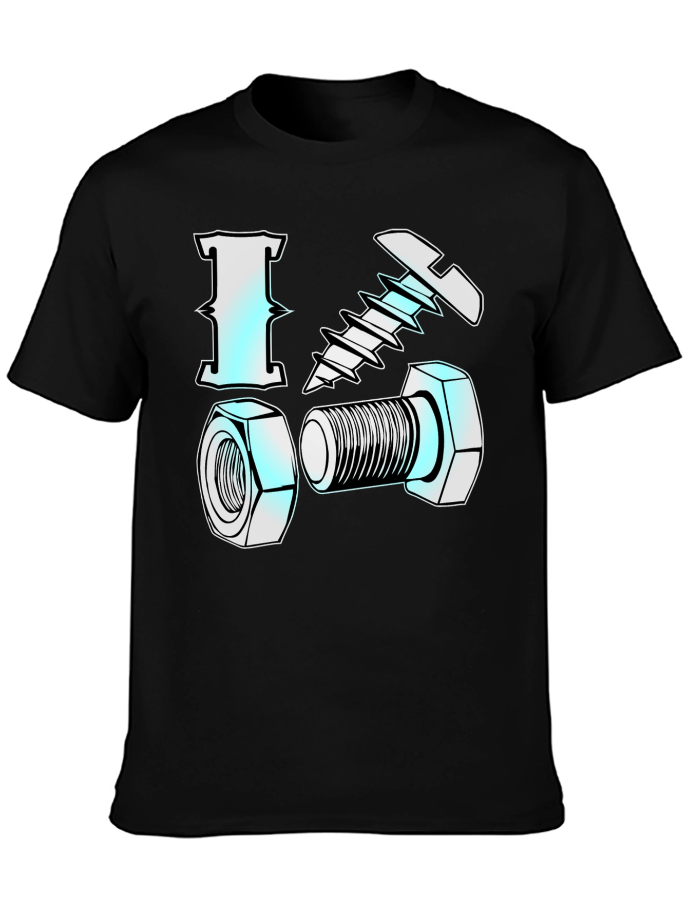 Black I Love Nuts & Bolts Funny Graphic T-Shirt view 3