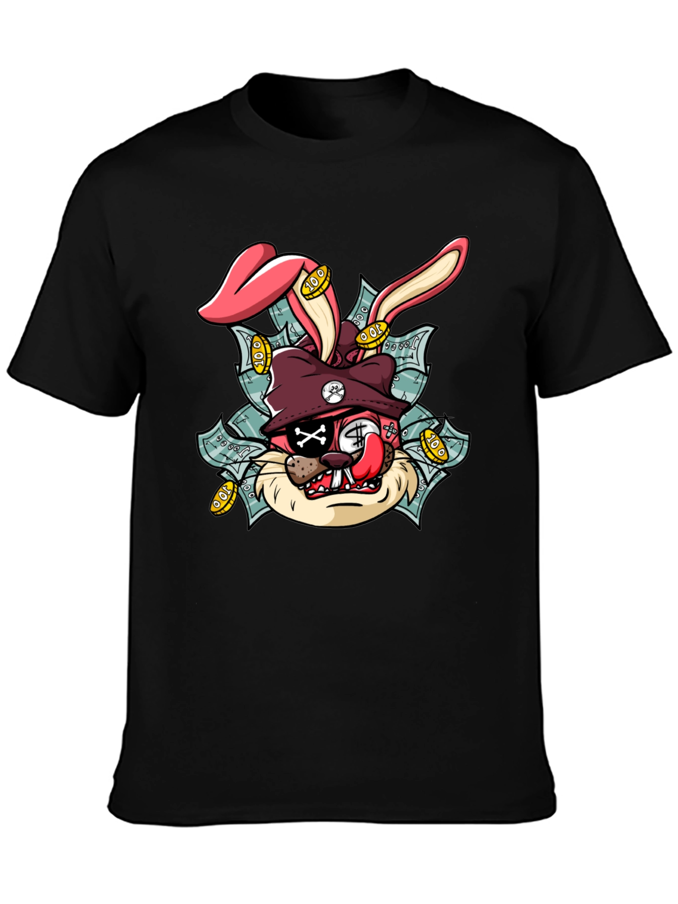 Black Cartoon Rabbit Graphic Black Tee view 3