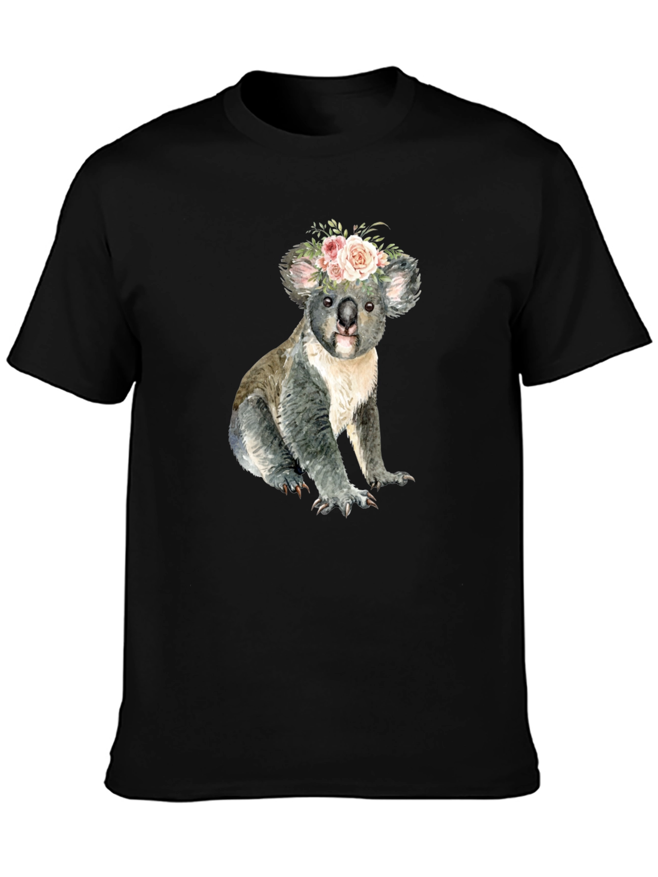 Black Floral Koala Bear Graphic T-Shirt view 3