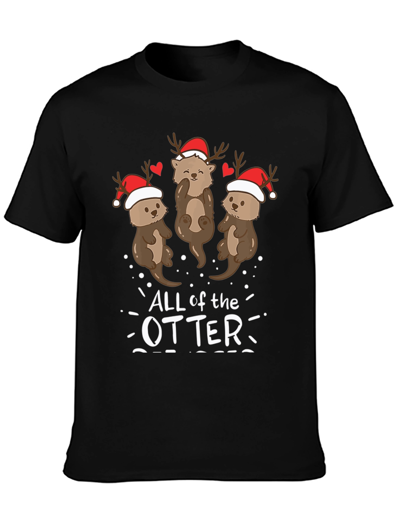 Black Festive Otter Holiday T-Shirt view 3