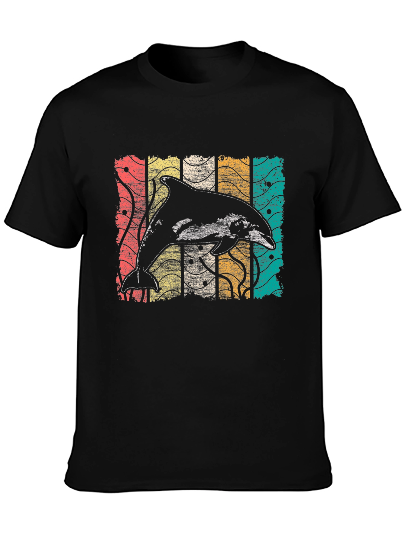 Black Retro Dolphin T-Shirt - Vintage Style Graphic Tee view 3