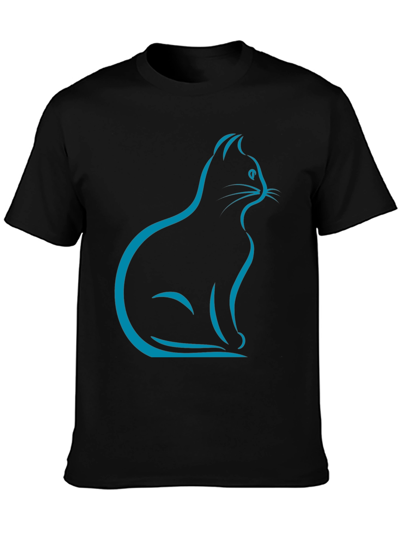 Black Stylish Cat Silhouette T-Shirt - Black view 3