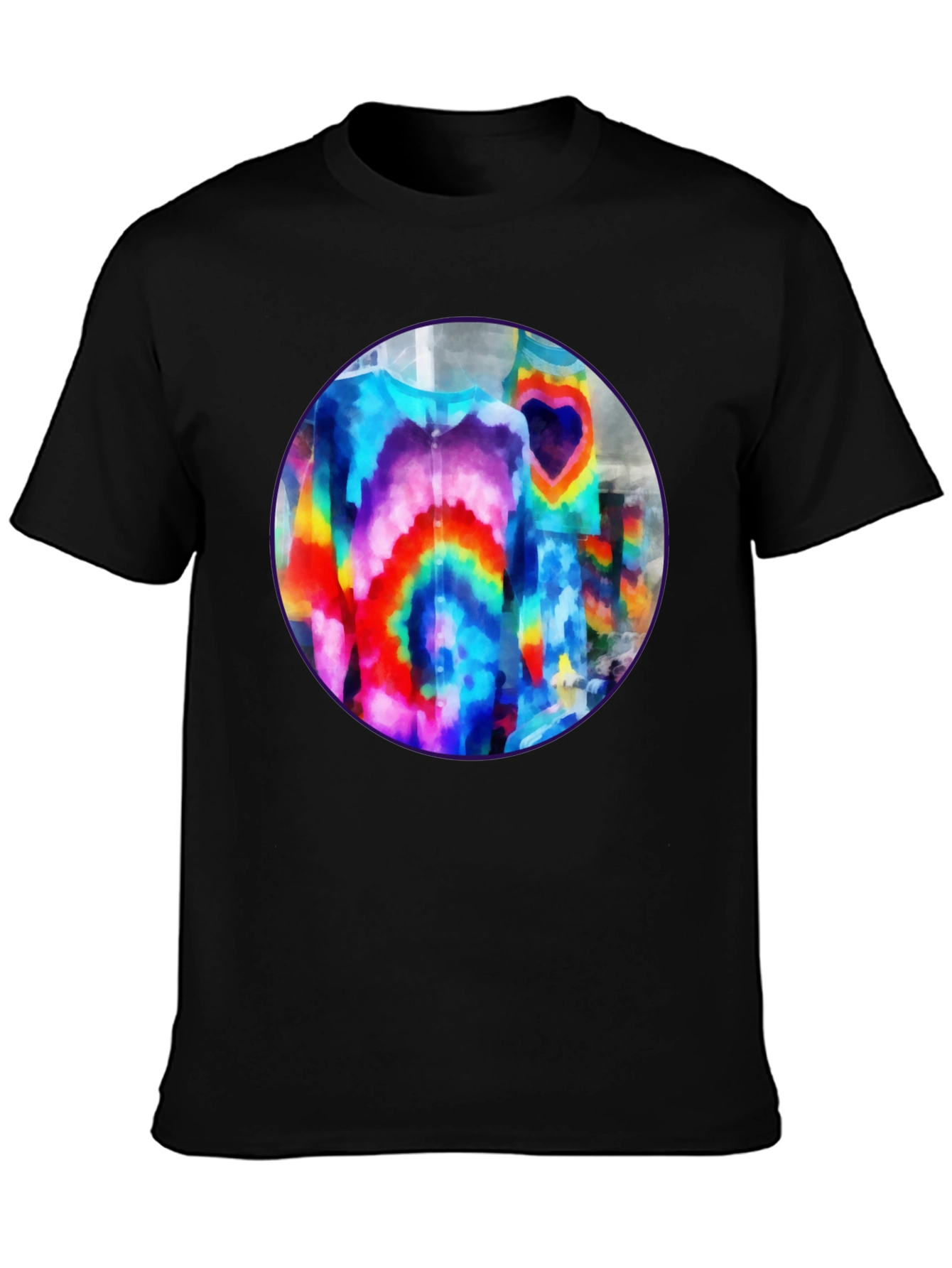 Black Vibrant Tie-Dye Graphic Tee - Bold Black Cotton T-Shirt view 3