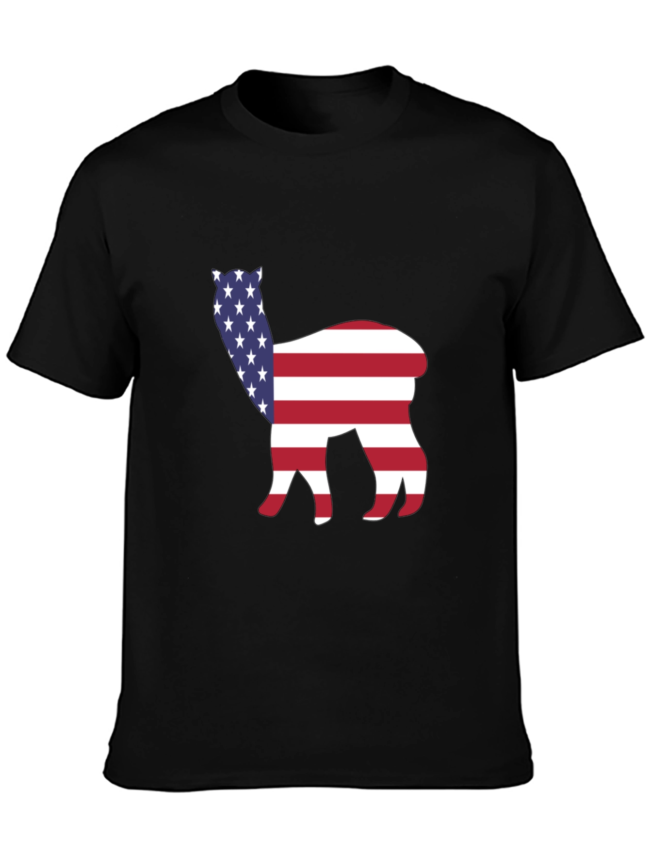 Black American Alpaca Tee - Patriotic USA Flag Animal Shirt view 3