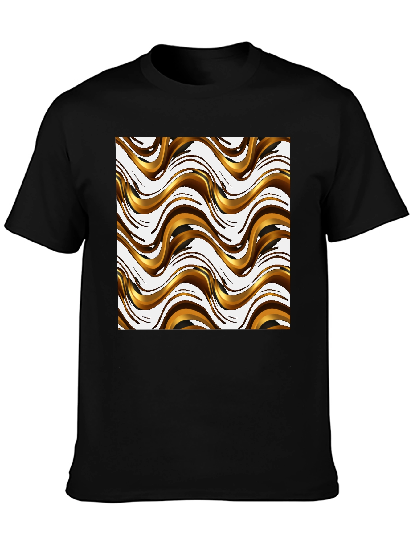 Black Stylish Black Tee with Abstract Gold Wave Design view 3