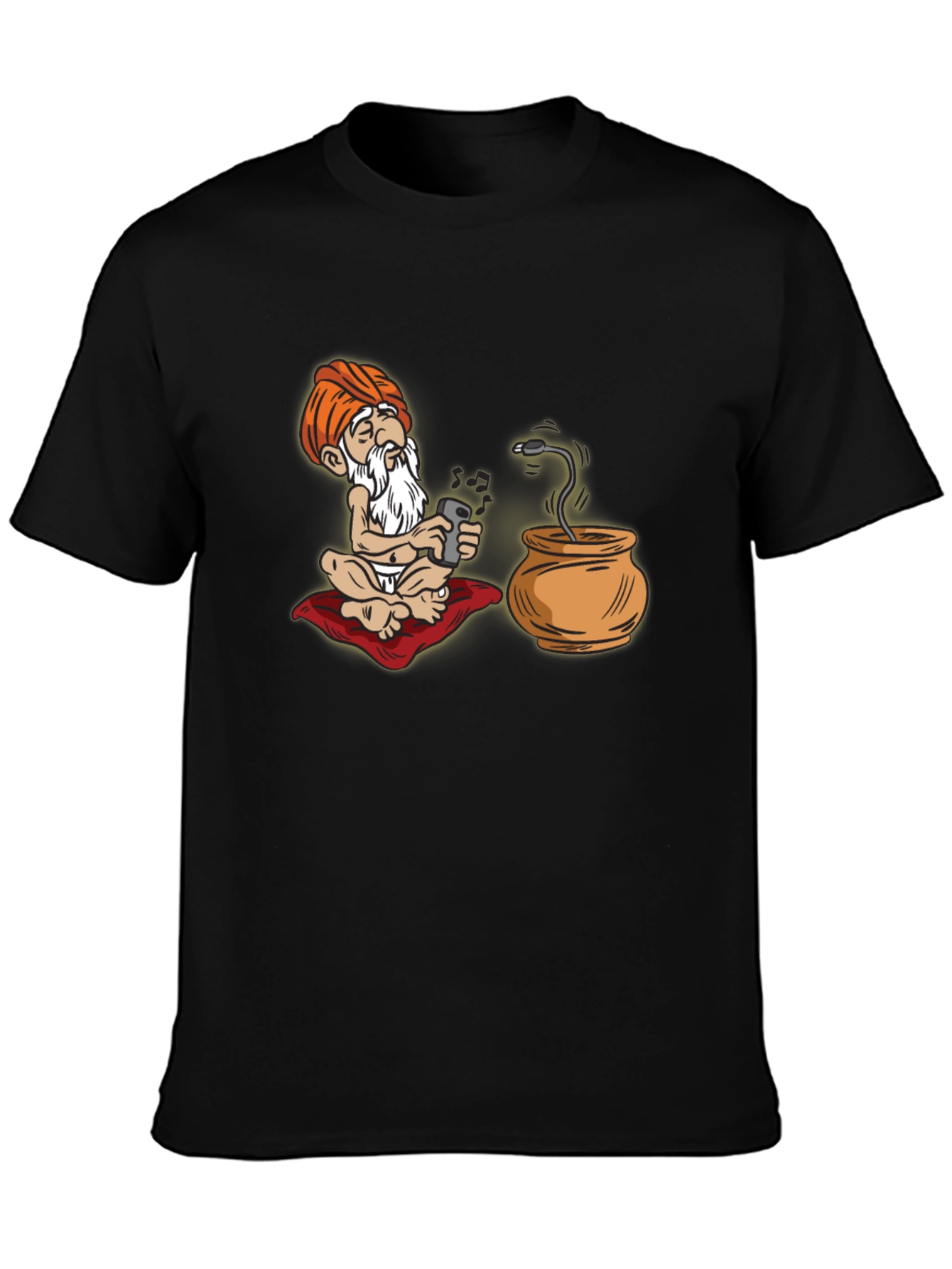 Black Cartoon Guru Tech T-Shirt - Funny Graphic Tee view 3