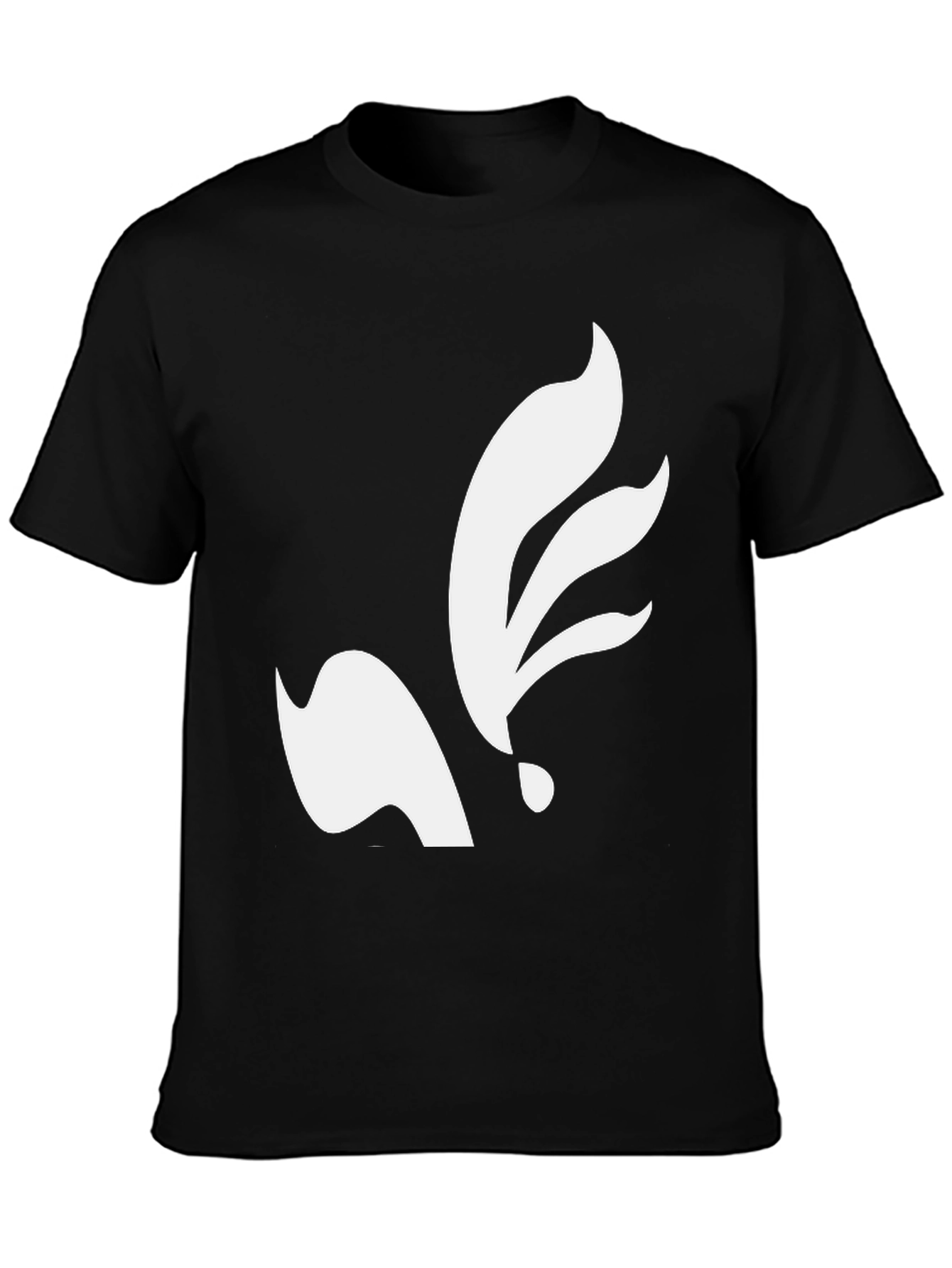 Black Black T-Shirt with Abstract White Leaf Design view 3