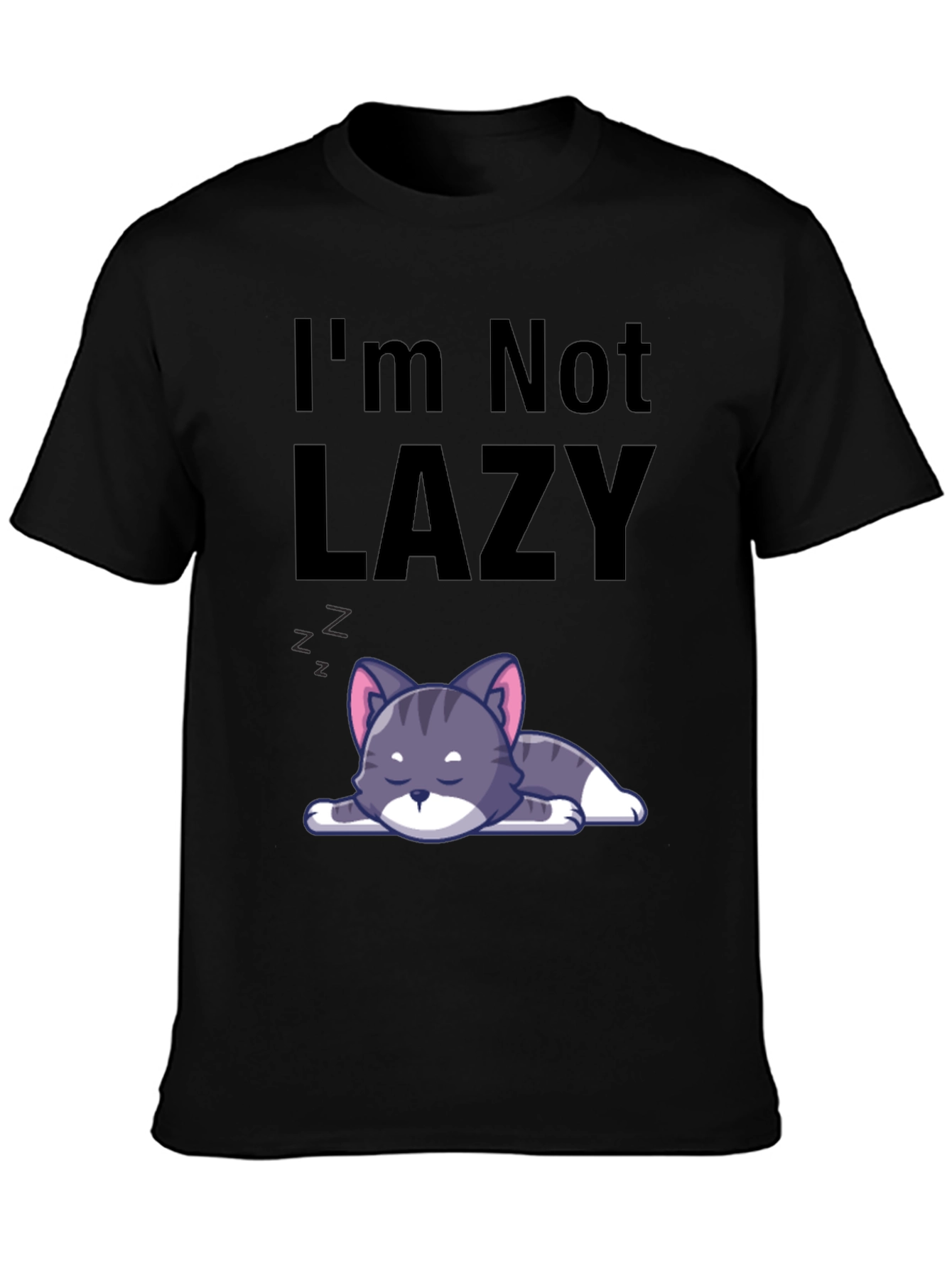 Black I'm Not Lazy Cat T-Shirt - Comfortable Cotton Blend view 3