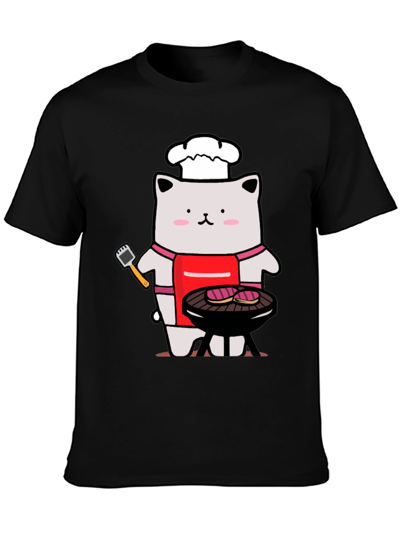 Black Chef Cat BBQ T-Shirt - Funny Grilling Tee view 3