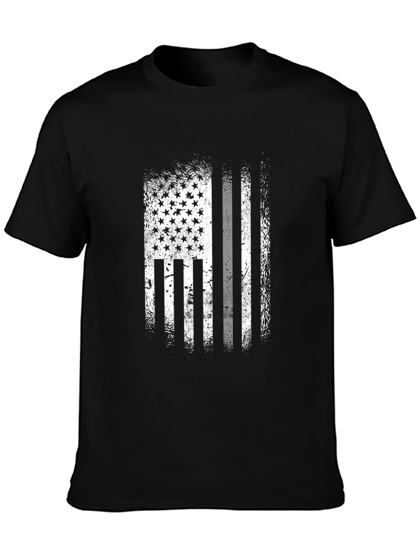 Black American Flag Distressed Graphic T-Shirt view 3