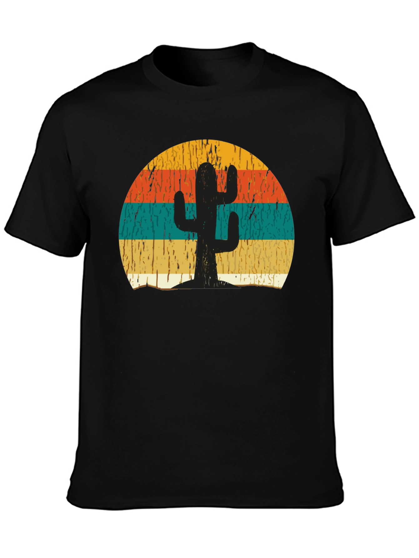Black Retro Cactus Sunset Graphic T-Shirt view 3