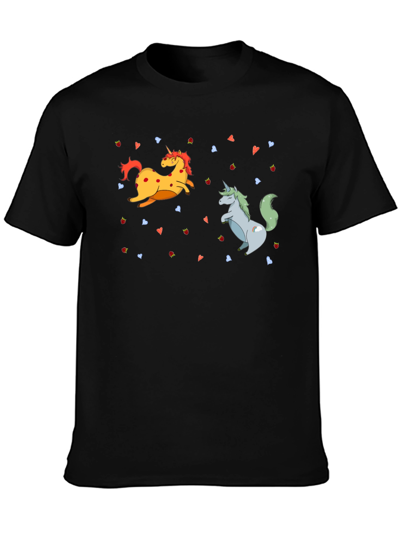 Black Unicorns & Strawberries Graphic T-Shirt - Black view 3