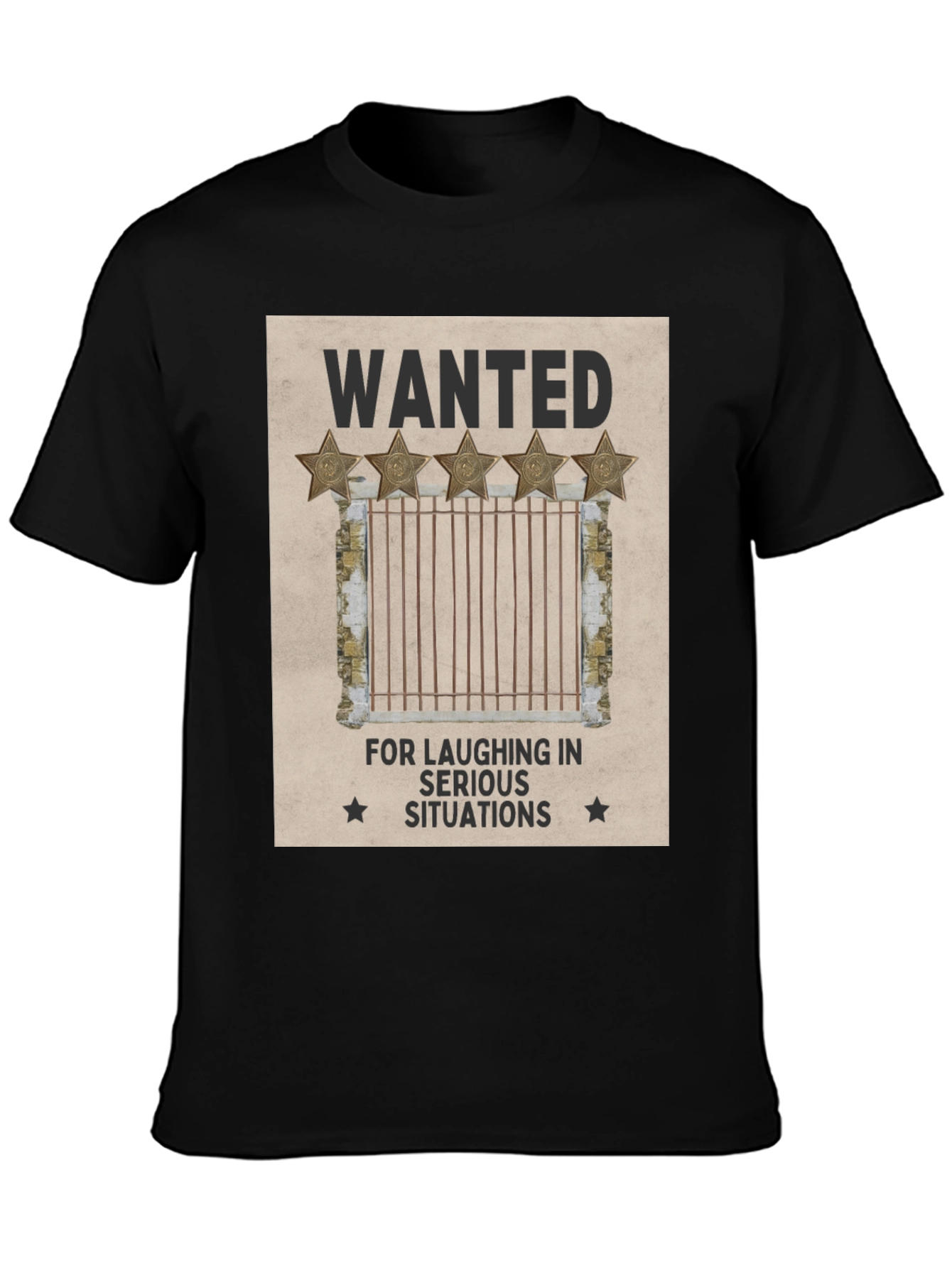 Black Wanted: Laughing in Serious Situations Graphic T-Shirt view 3