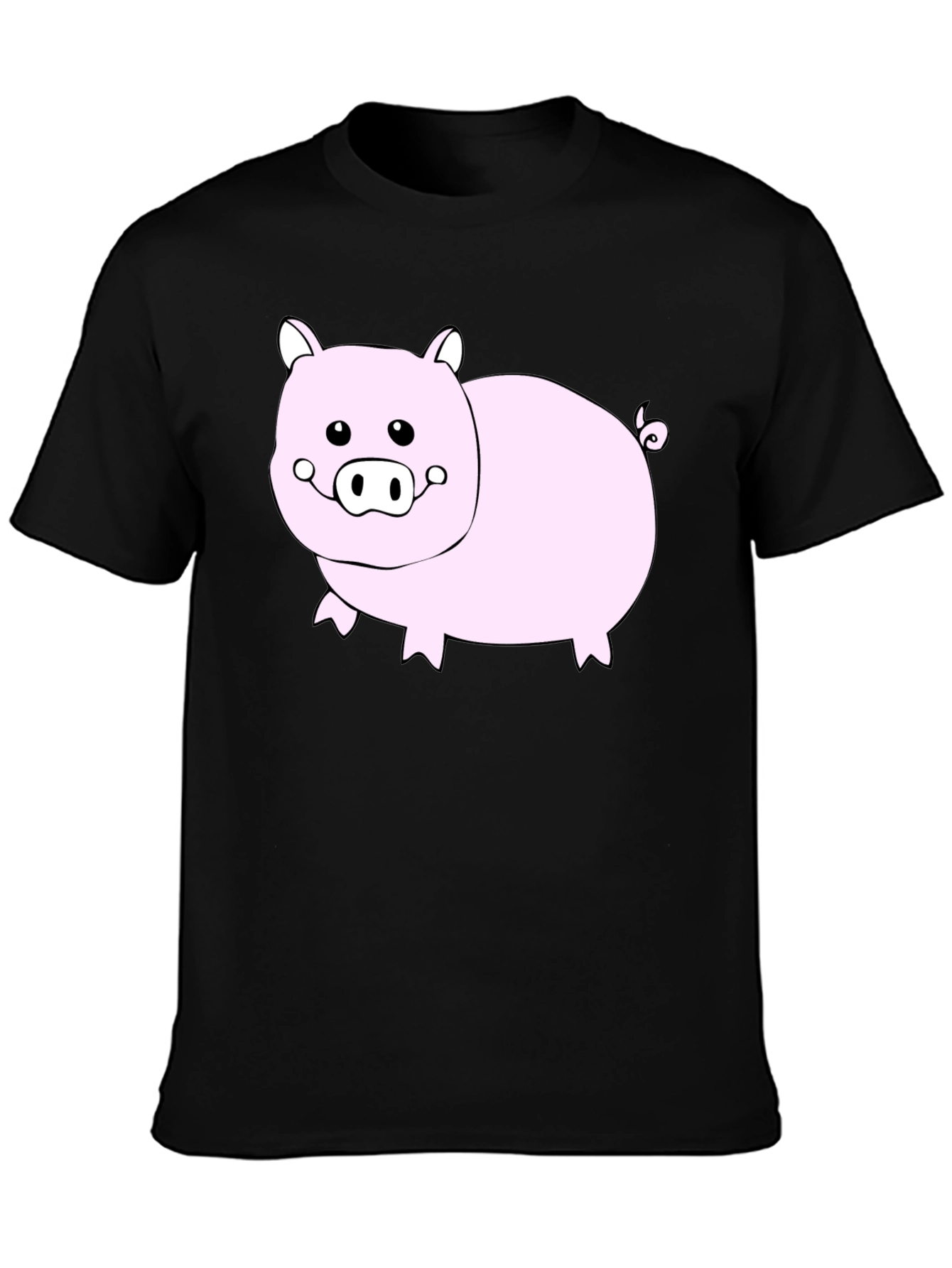 Black Cute Pig Graphic Black T-Shirt - Unisex view 3