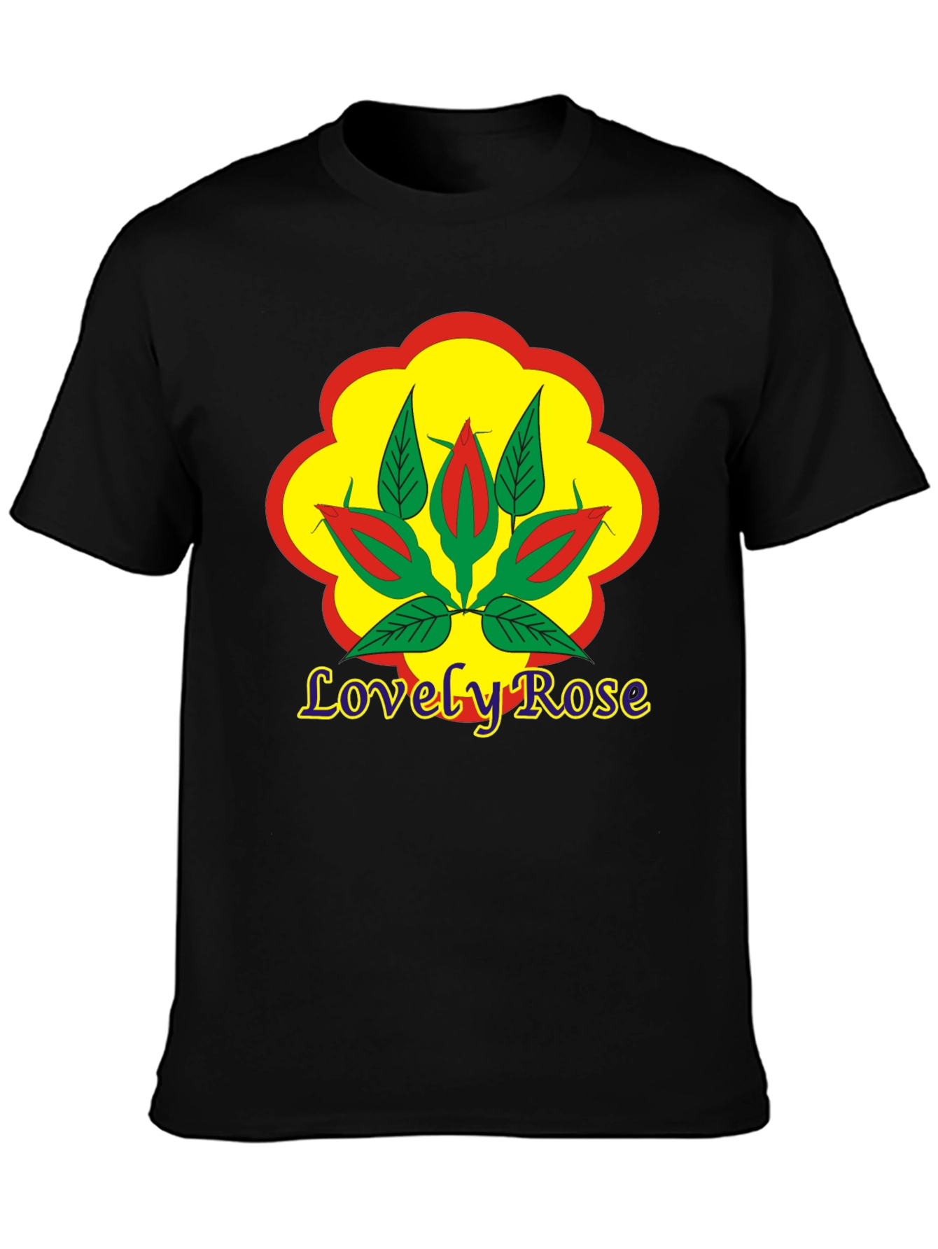Black Lovely Rose Graphic Black T-Shirt view 3