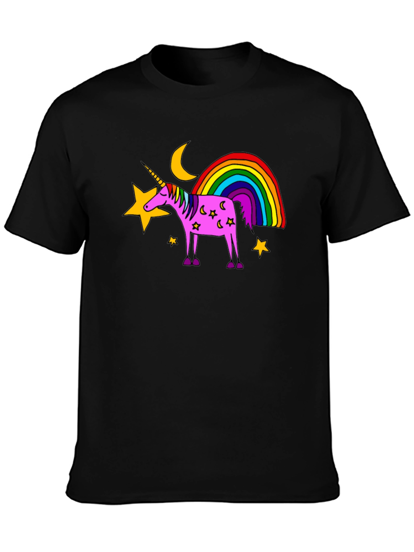 Black Unicorn Rainbow Graphic Tee - Black Cotton Casual Shirt view 3