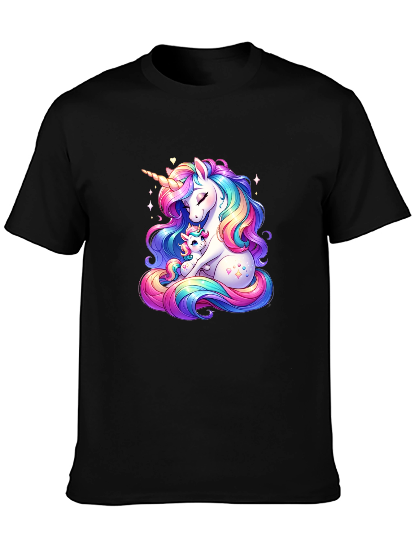 Black Unicorn Mom and Baby Black T-Shirt view 3