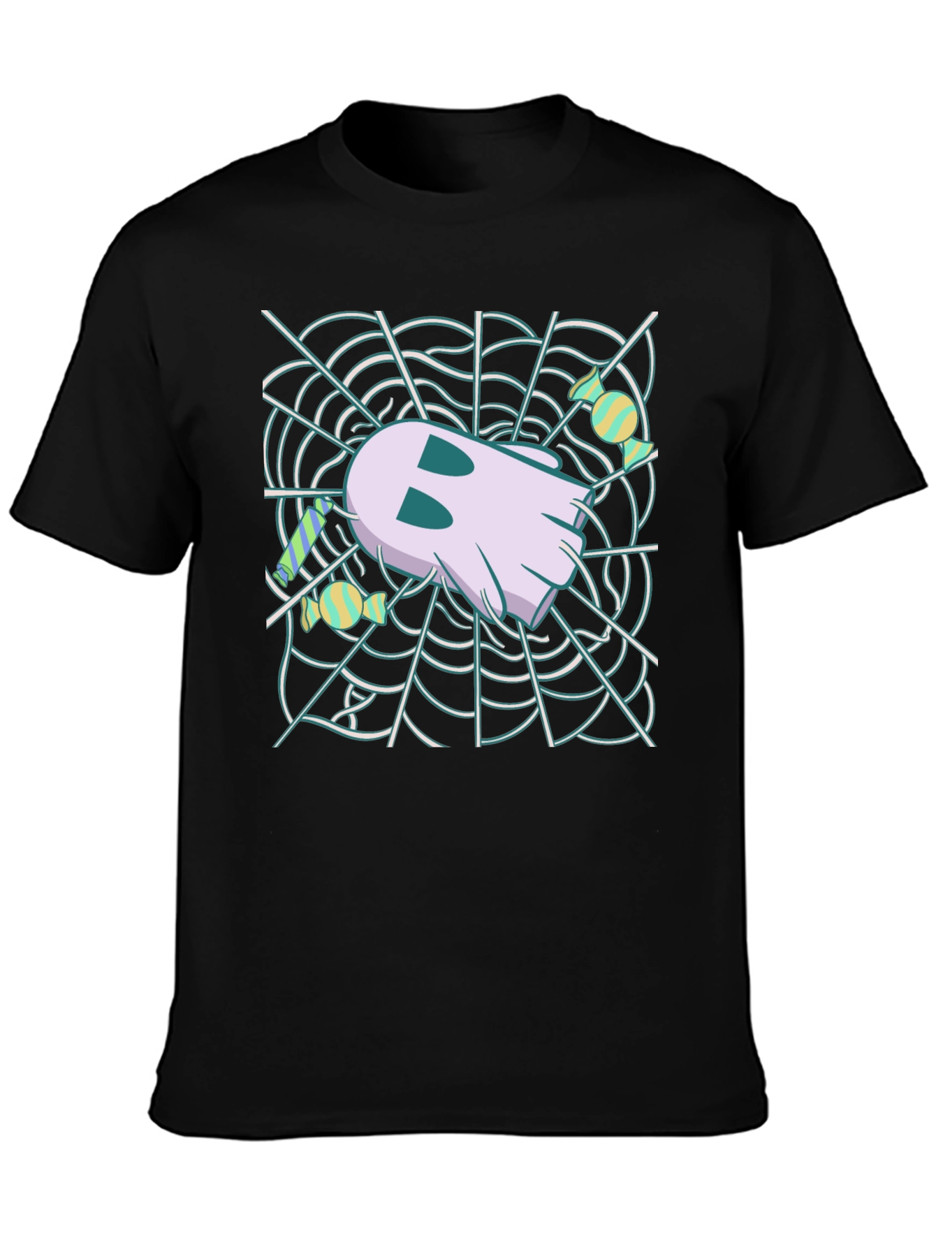 Black Ghost in Web Halloween Graphic T-Shirt view 3