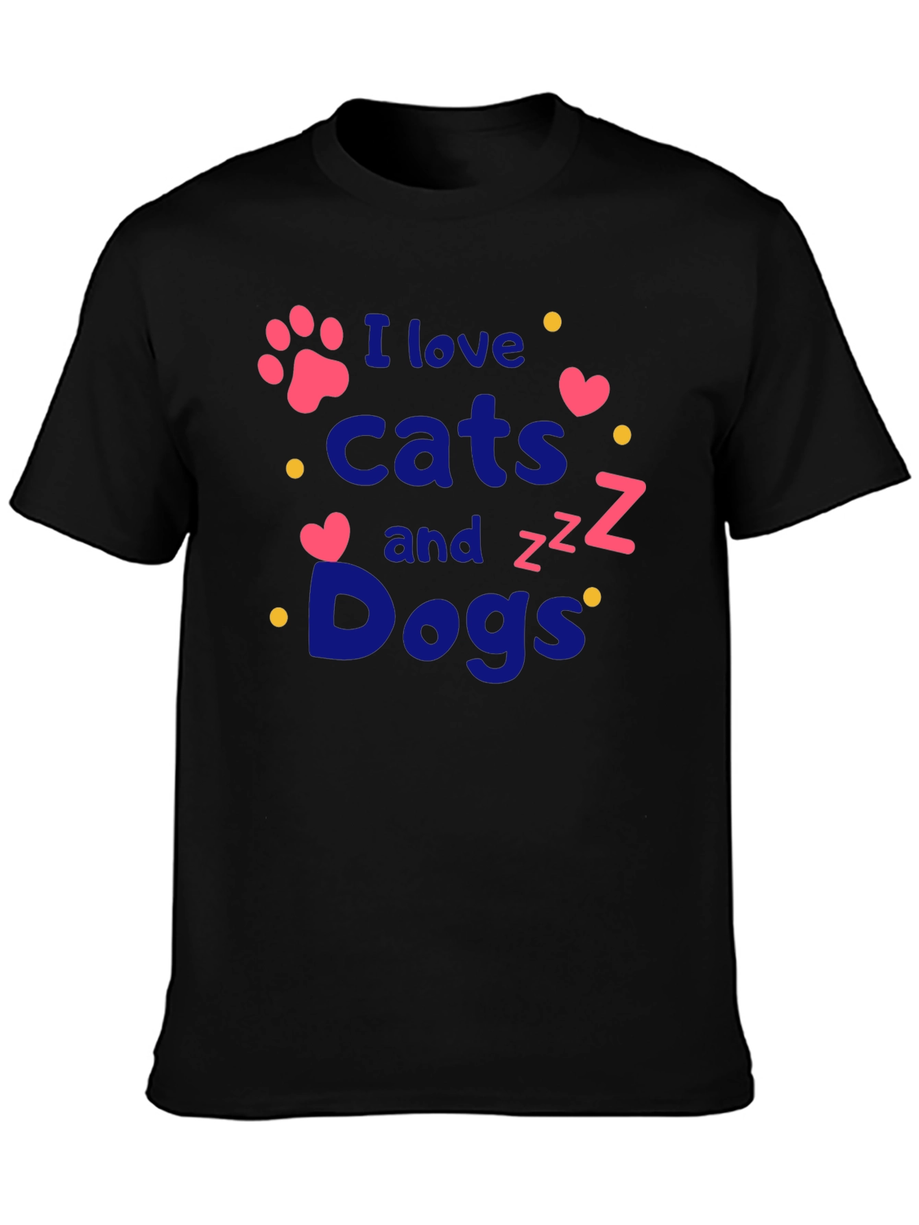 Black I Love Cats and Dogs T-Shirt - Pet Lover Tee view 3