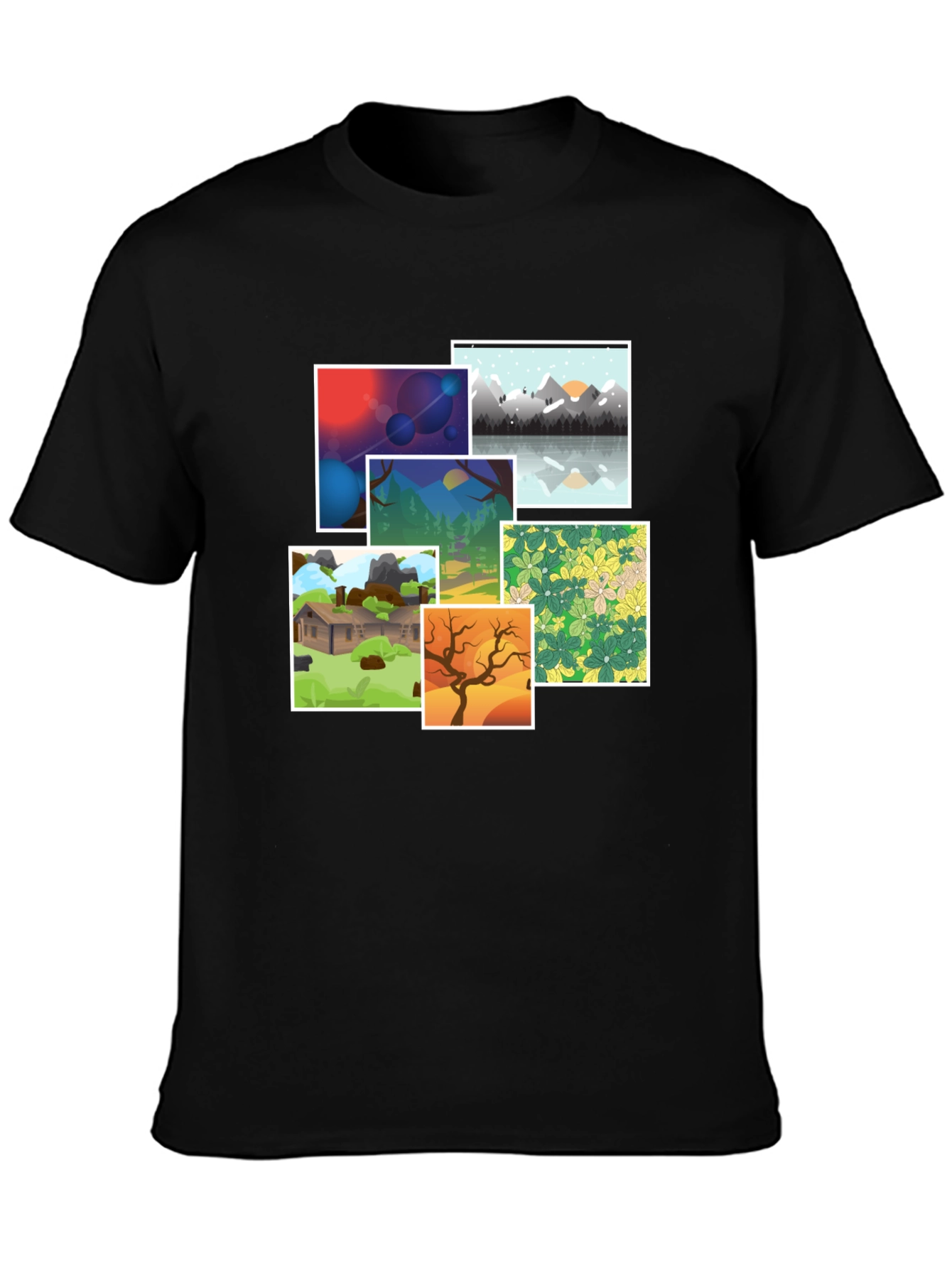 Black Artistic Landscape Graphic Tee - Black Cotton Blend view 3