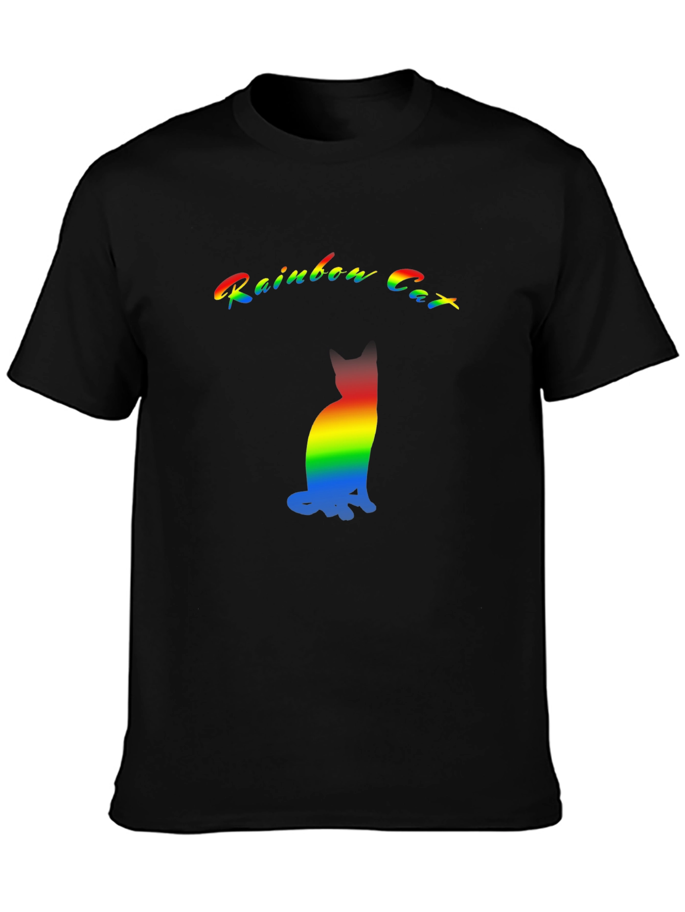 Black Rainbow Cat Graphic T-Shirt - Black Cotton Blend view 3