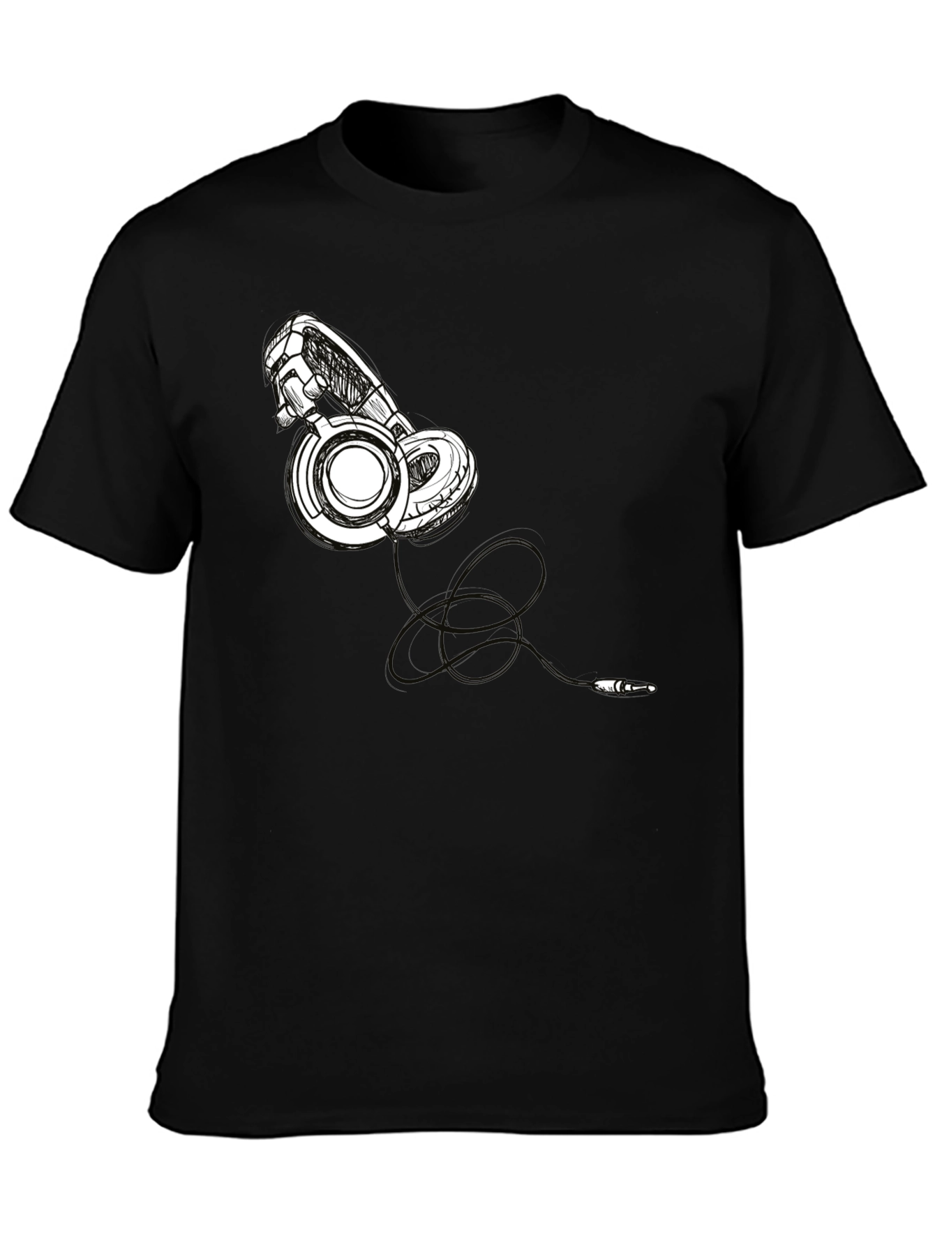 Black Headphone Graphic Tee - Stylish Black T-Shirt view 3