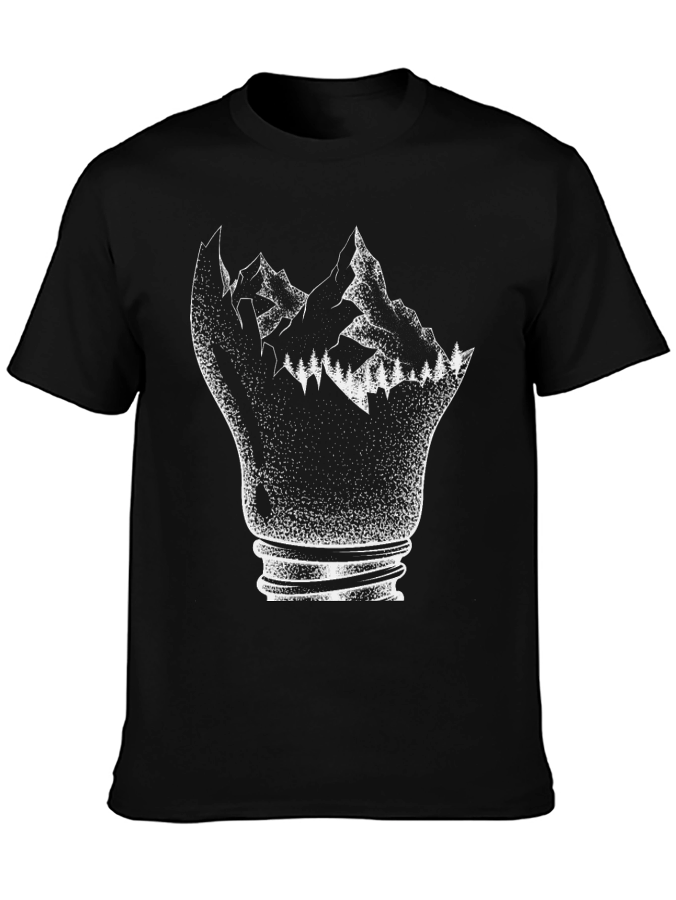 Black Mountainscape Bulb Graphic T-Shirt - Unique Design view 3