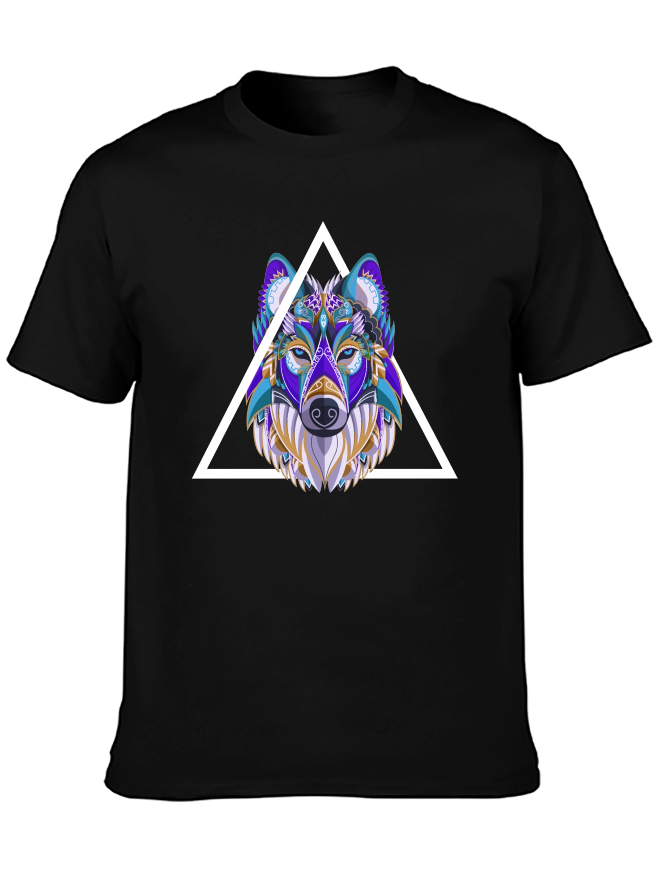 Black Wolf Graphic Tee - Geometric Style Black T-Shirt view 3