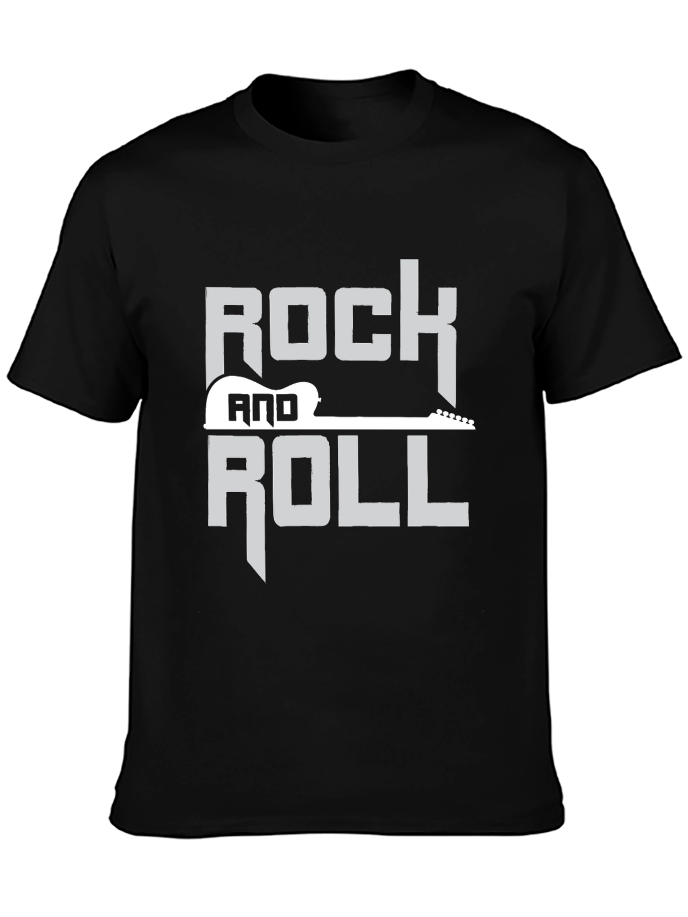 Black Rock and Roll Guitar Graphic Black T-Shirt view 3