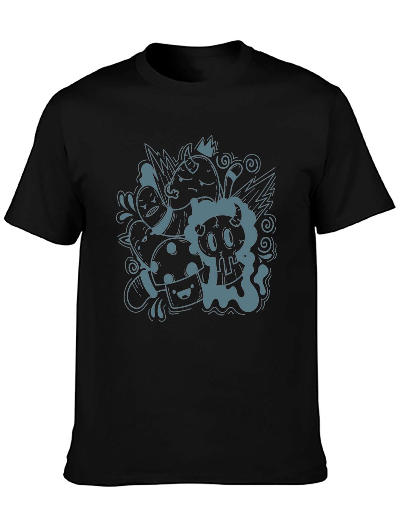 Black Funky Doodle Graphic Black T-Shirt - Unisex Casual Tee view 3